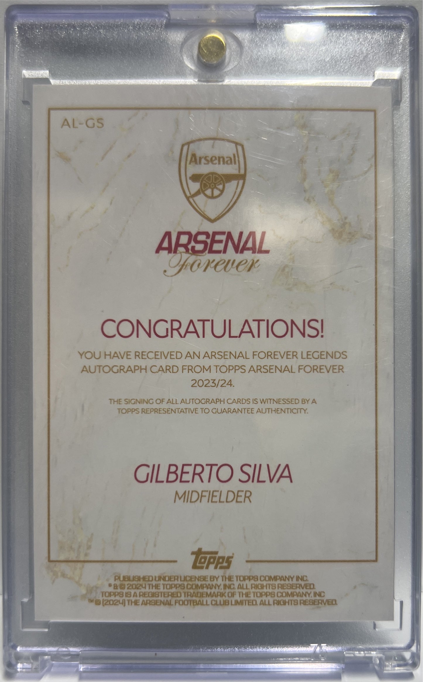 Gilberto Silva 24/99 Autograph Green Topps Arsenal Forever 2023/24