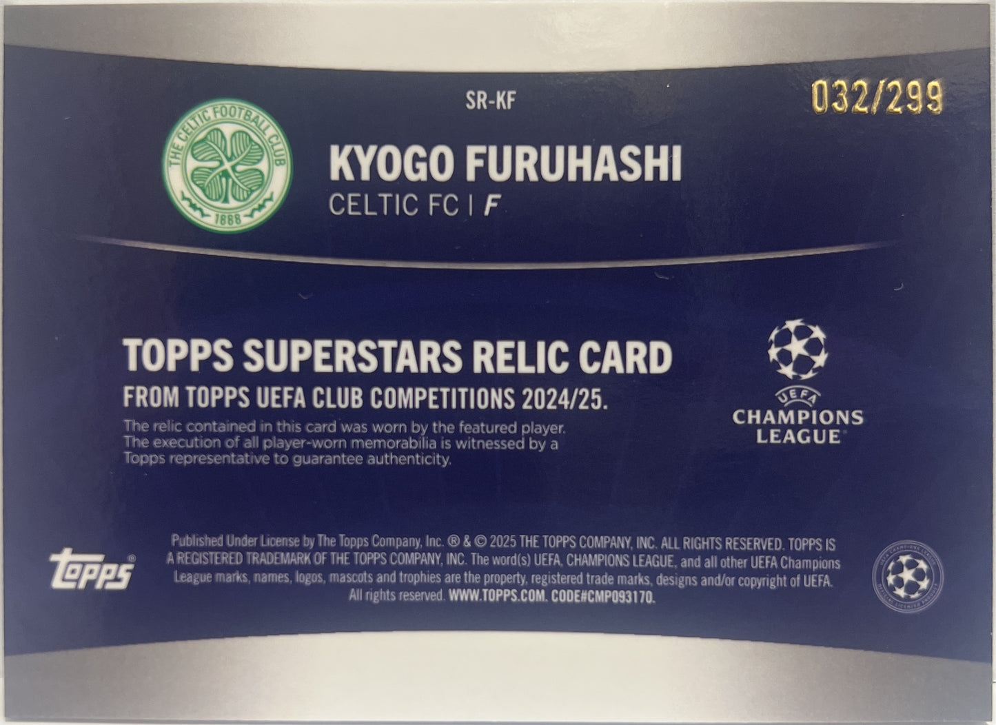 Kyogo Furuhashi 32/99 Patch Purple Topps UCC 2024/25
