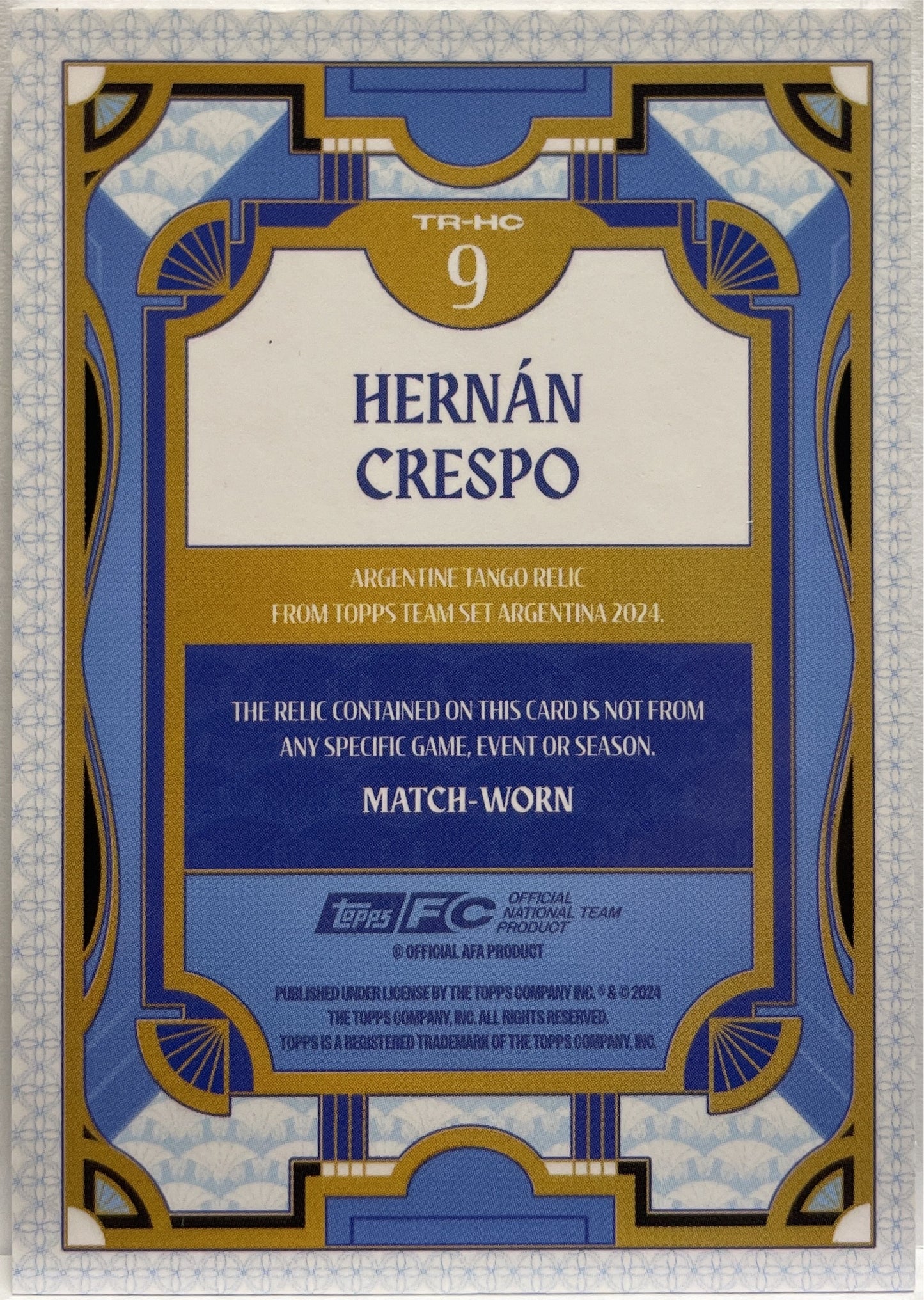 Hernan Crespo Patch Tango Relic Topps Argentina Team Set 2024/25