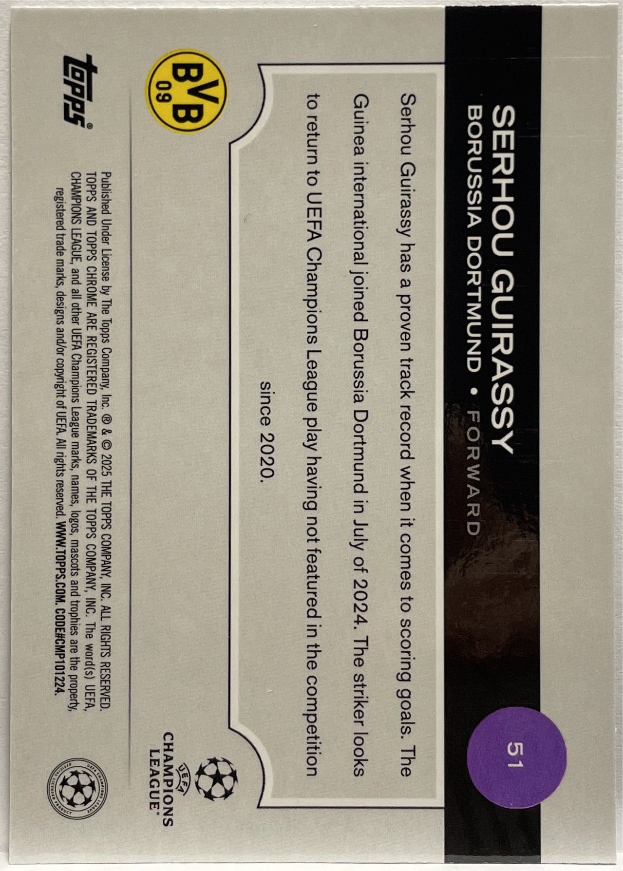 Serhou Guirassy 7/75 Magenta Lava Topps Chrome UCC 2024/25