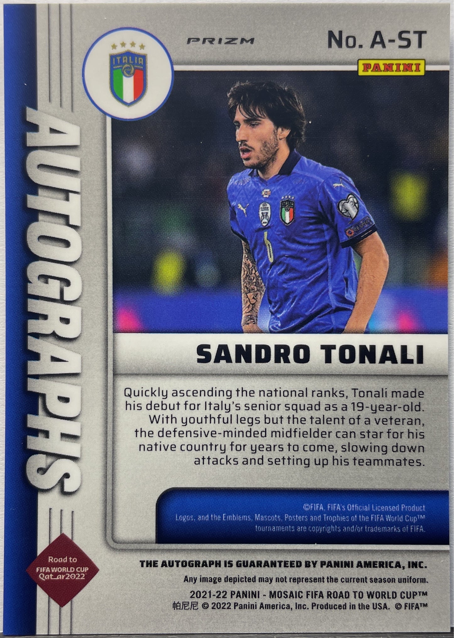 Sandro Tonali Autograph Mosaic Road To Qatar 2021/22