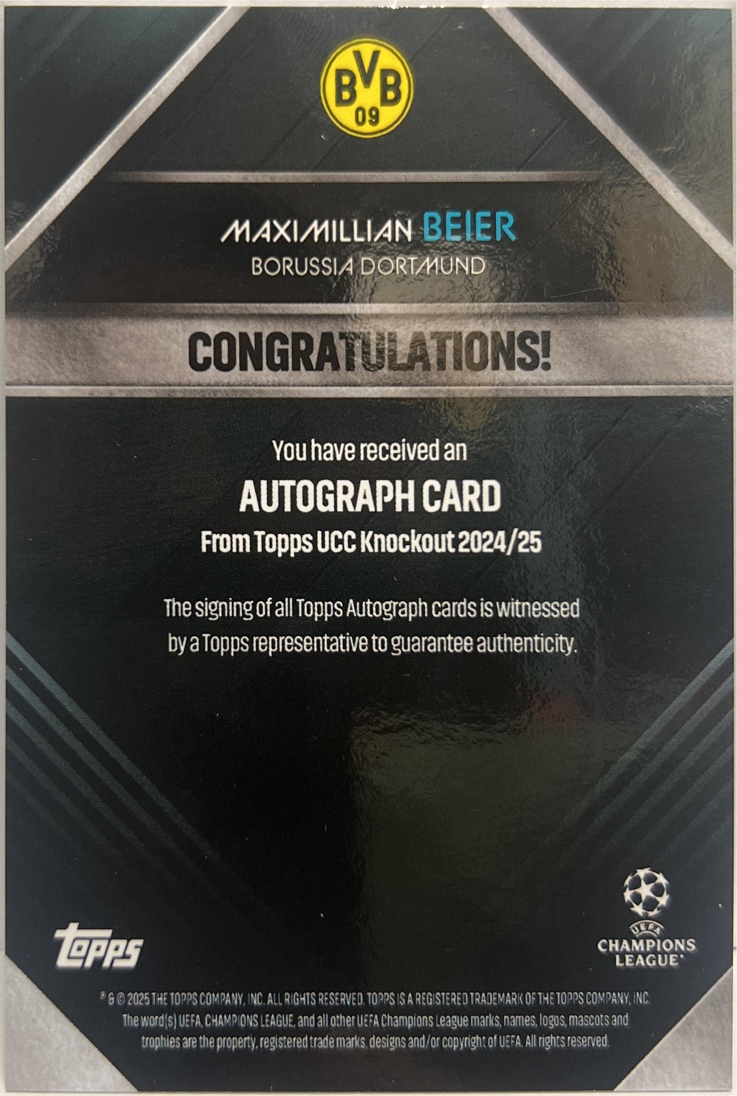 Maximillian Beier 15/49 Autograph Topps Knockout 2024/25