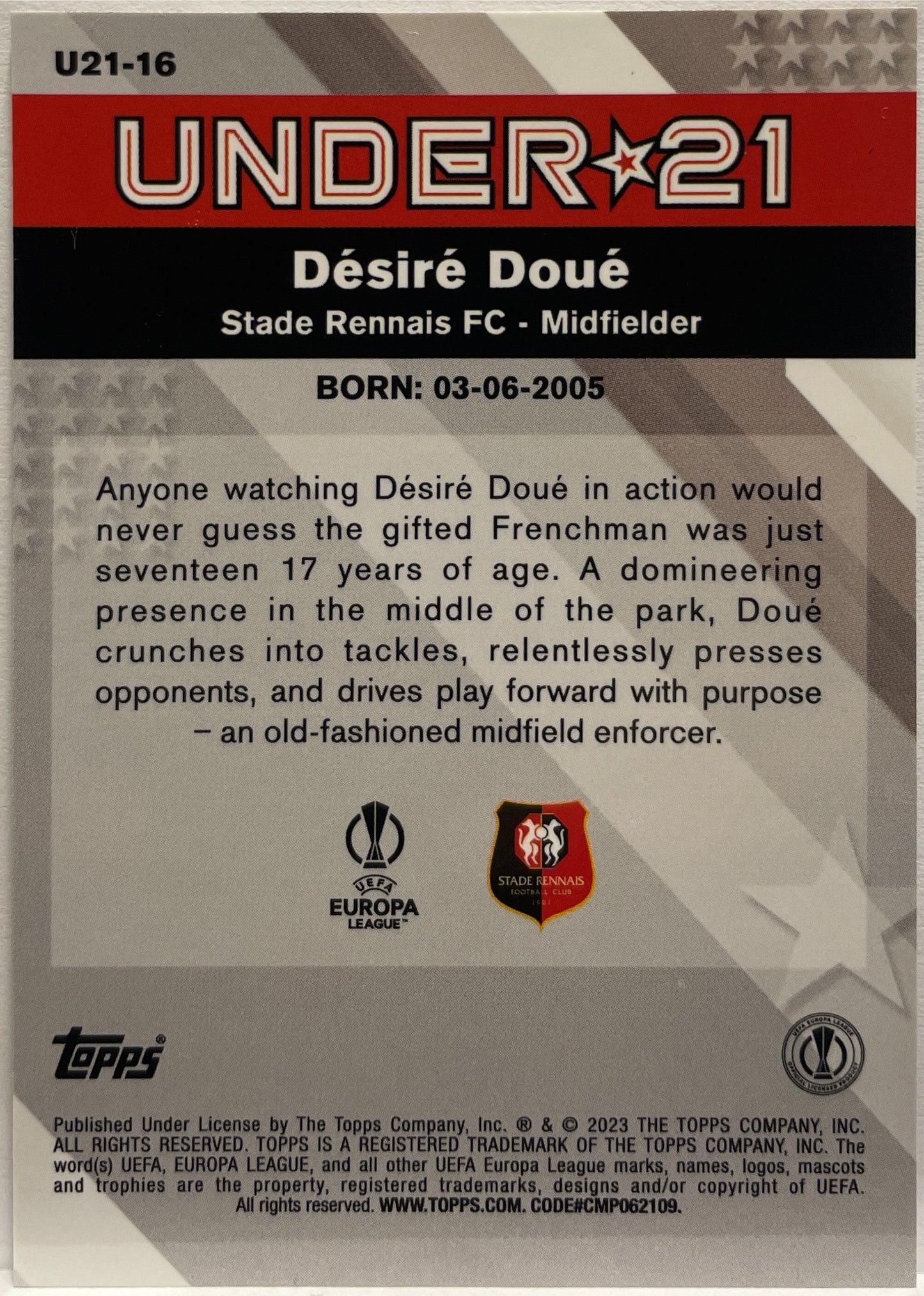 Desire Doue Rookie Under 21 Topps Chrome Merlin 2022/23