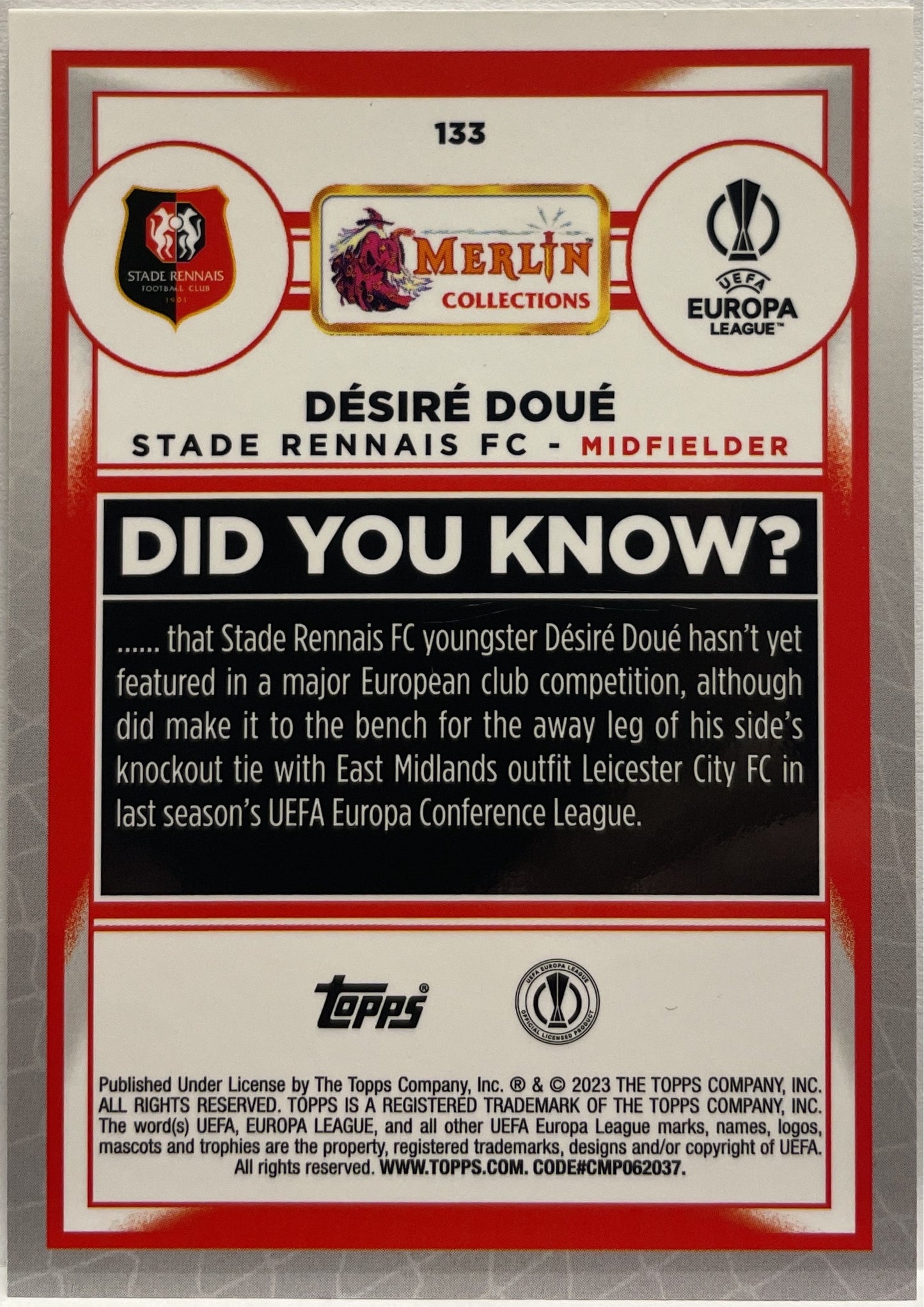 Desire Doue Rookie Topps Chrome Merlin 2022/23