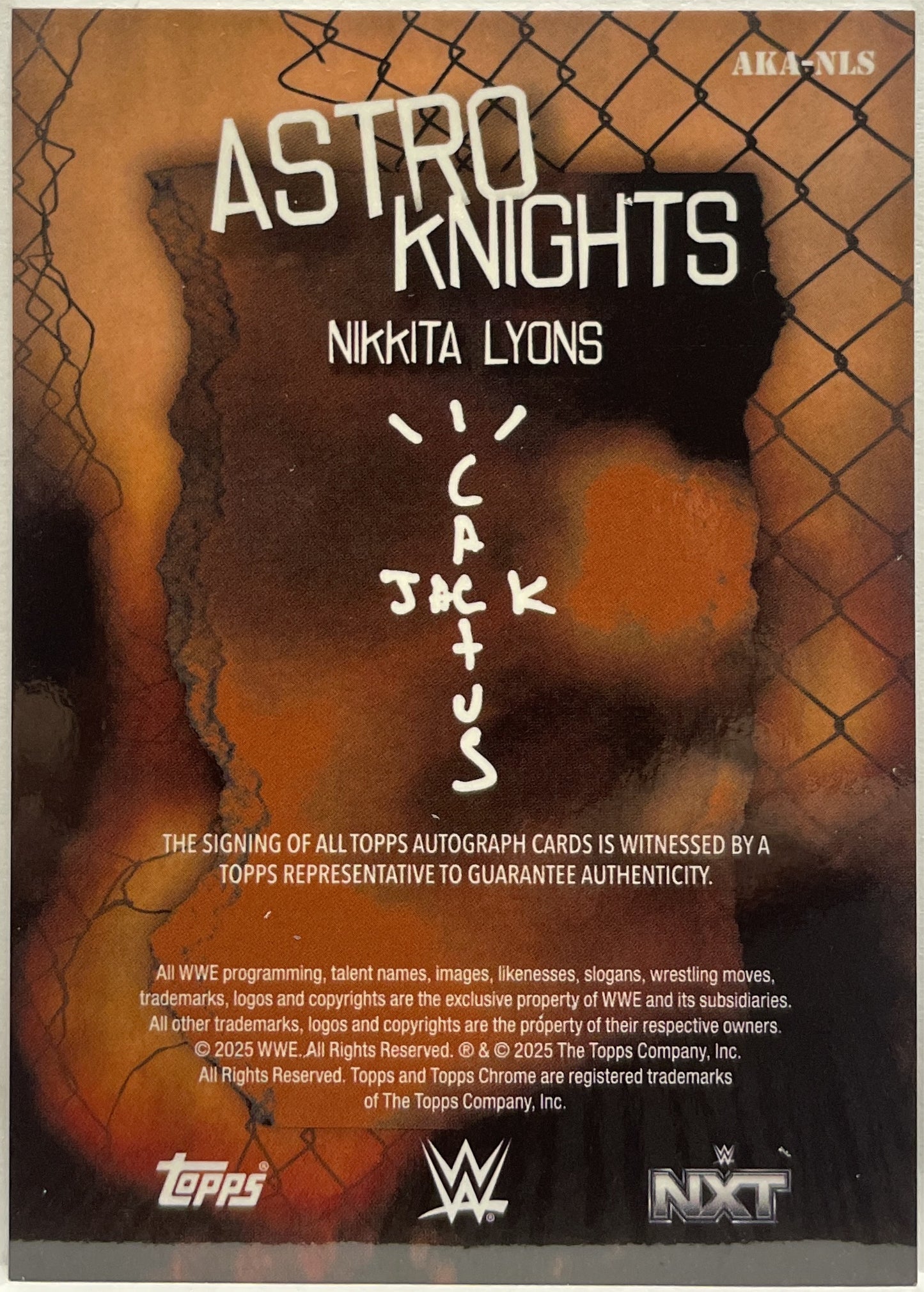 Nikkita Lyons Autograph On Card Topps Chrome WWE x Cactus Jack 2025