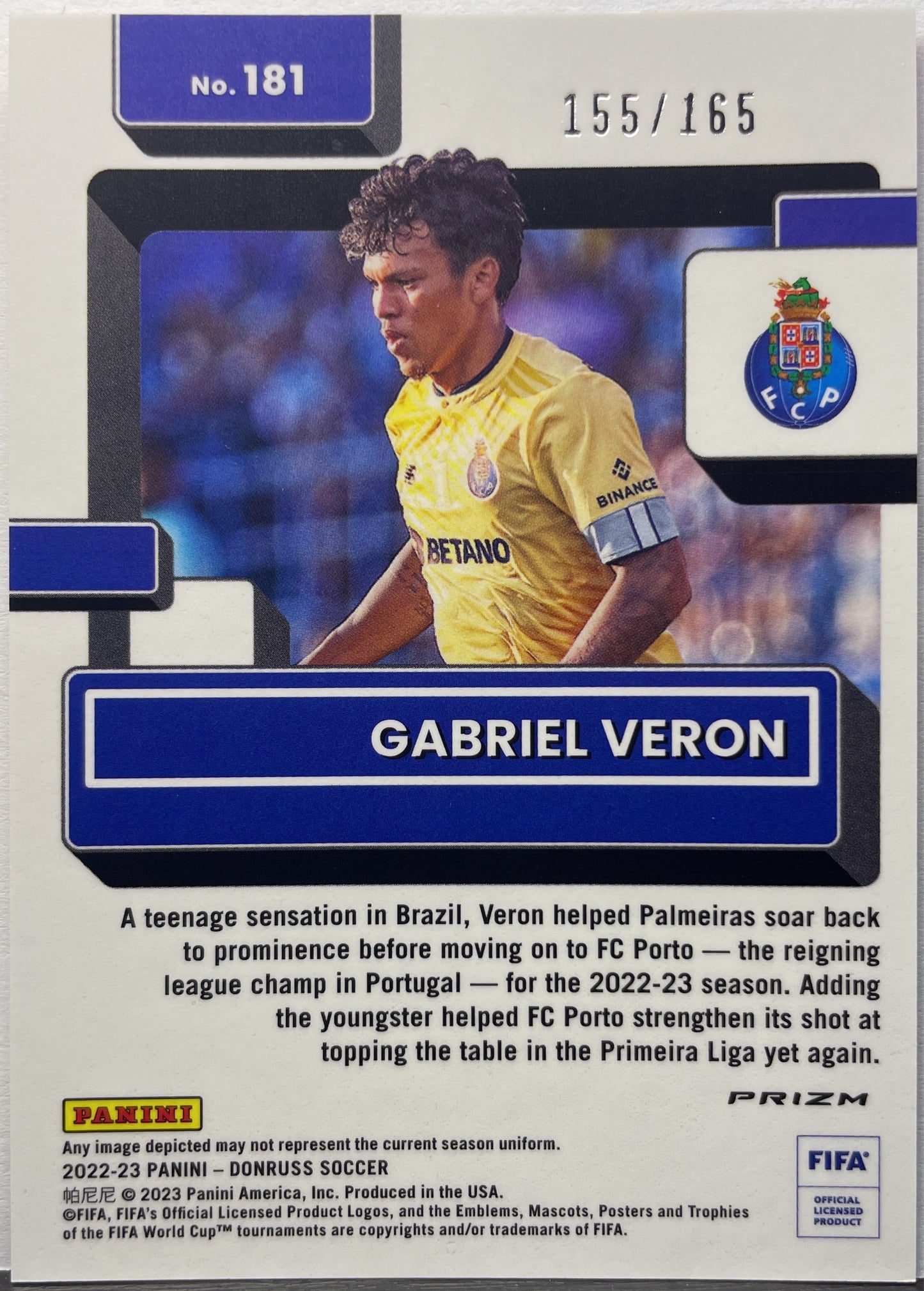 Gabriel Veron 155/165 Rated Rookie Optic Red Donruss 2022/23