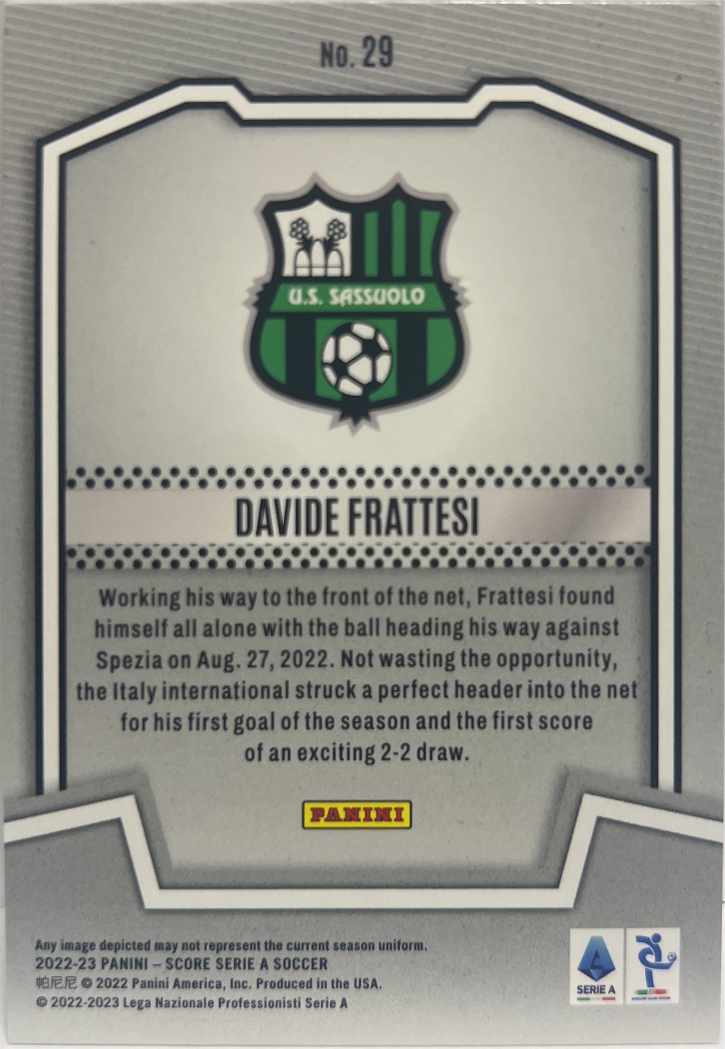 Davide Frattesi 9/15 Score Team Purple Laser Score Serie A 2022/23