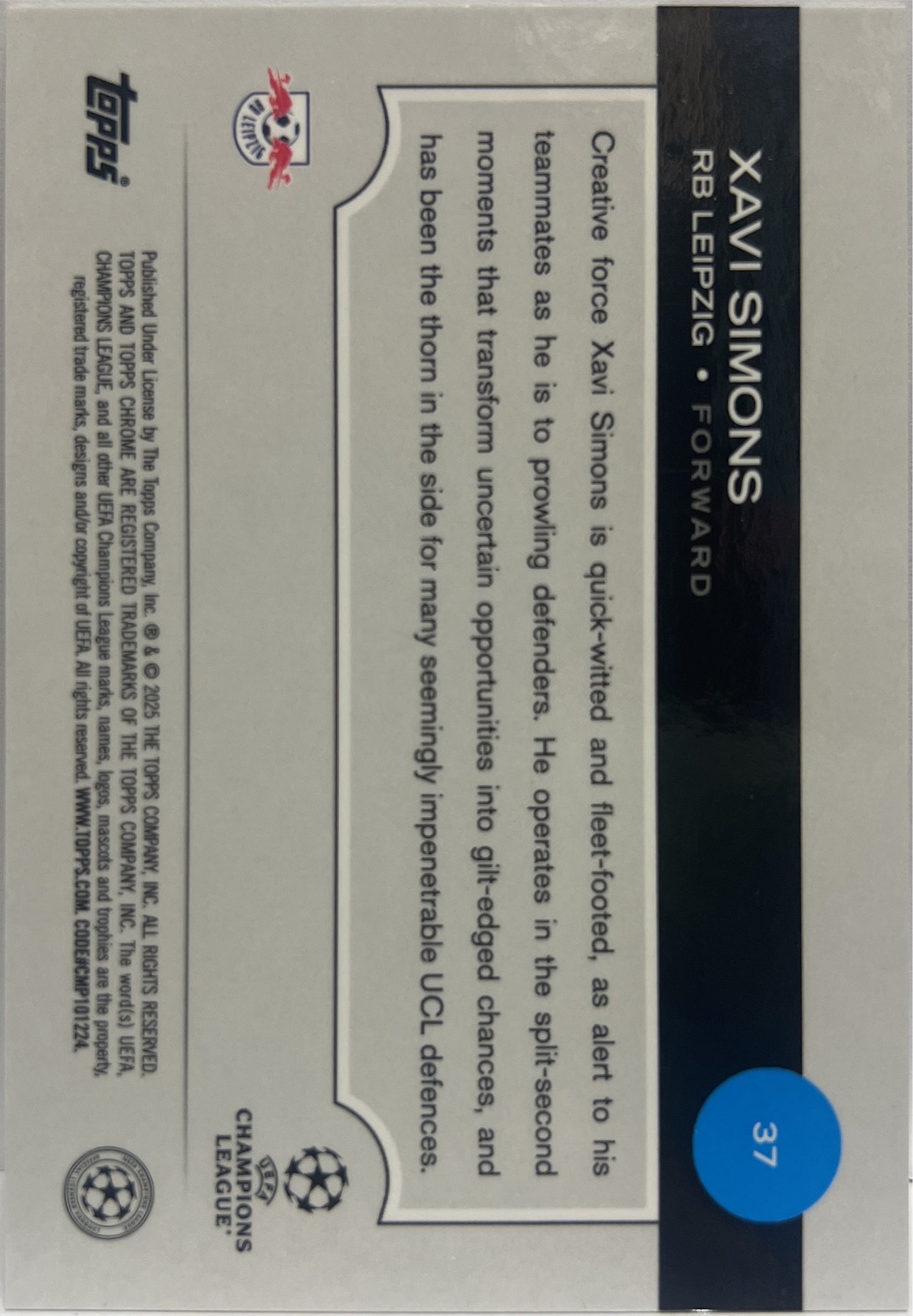 Xavi Simons 23/25 Orange Topps Chrome UCC 2024/25