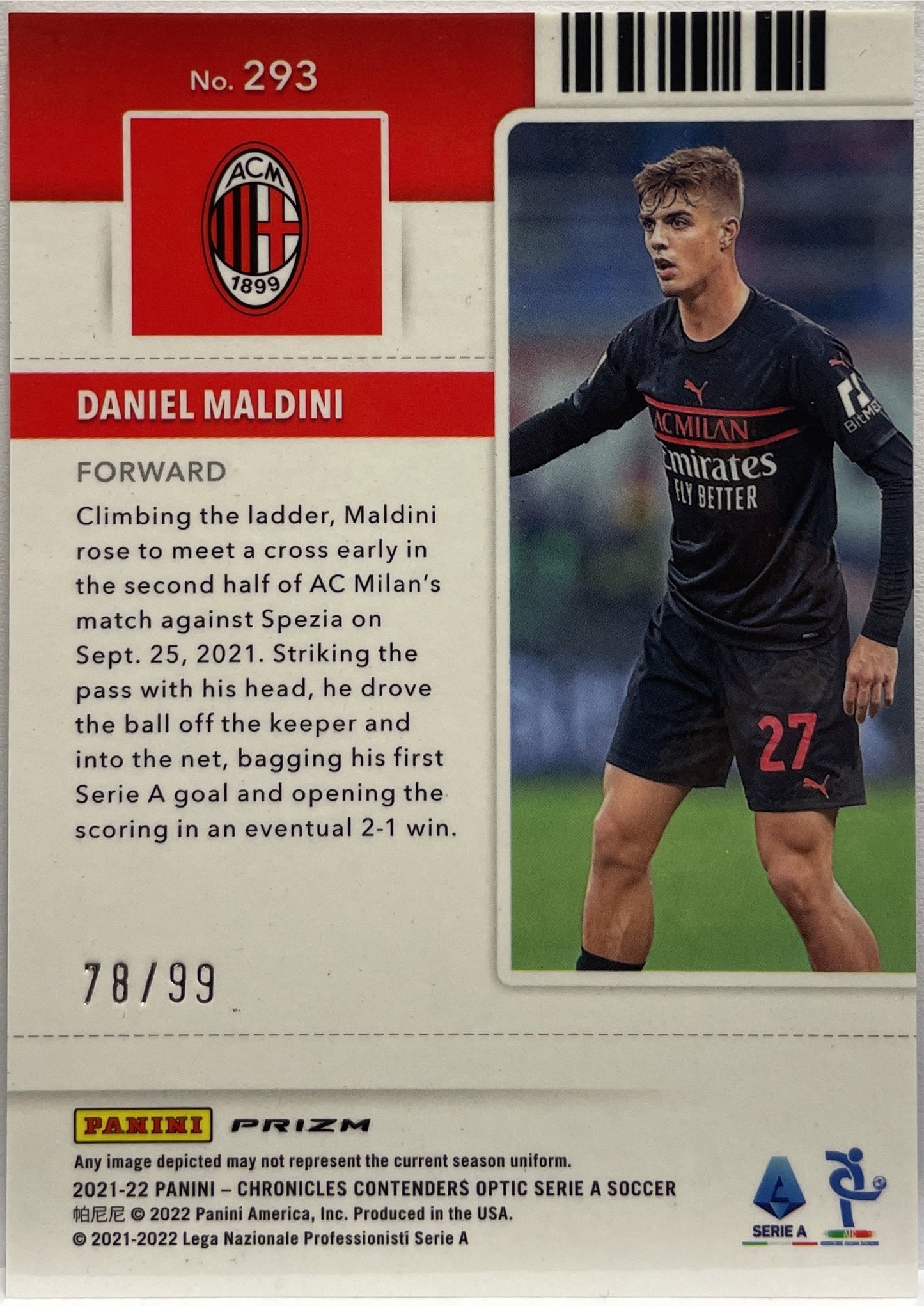 Daniel Maldini 78/99 Rookie Ticket Blue Panini Chronicles 2021/22