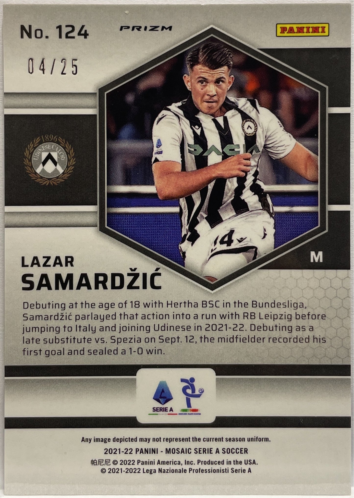 Lazar Samardzic 4/25 Rookie Pink Mosaic Serie A 2021/22