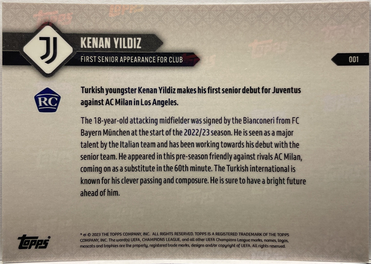 Kenan Yildiz Rookie Topps Now #1