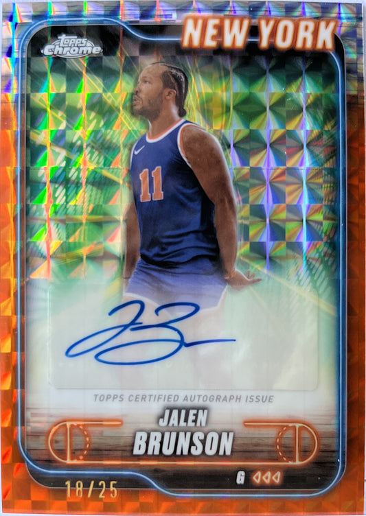 Jalen Brunson 10/25 Autograph Orange Geometric Topps Chrome Basketball NBA 2024/25