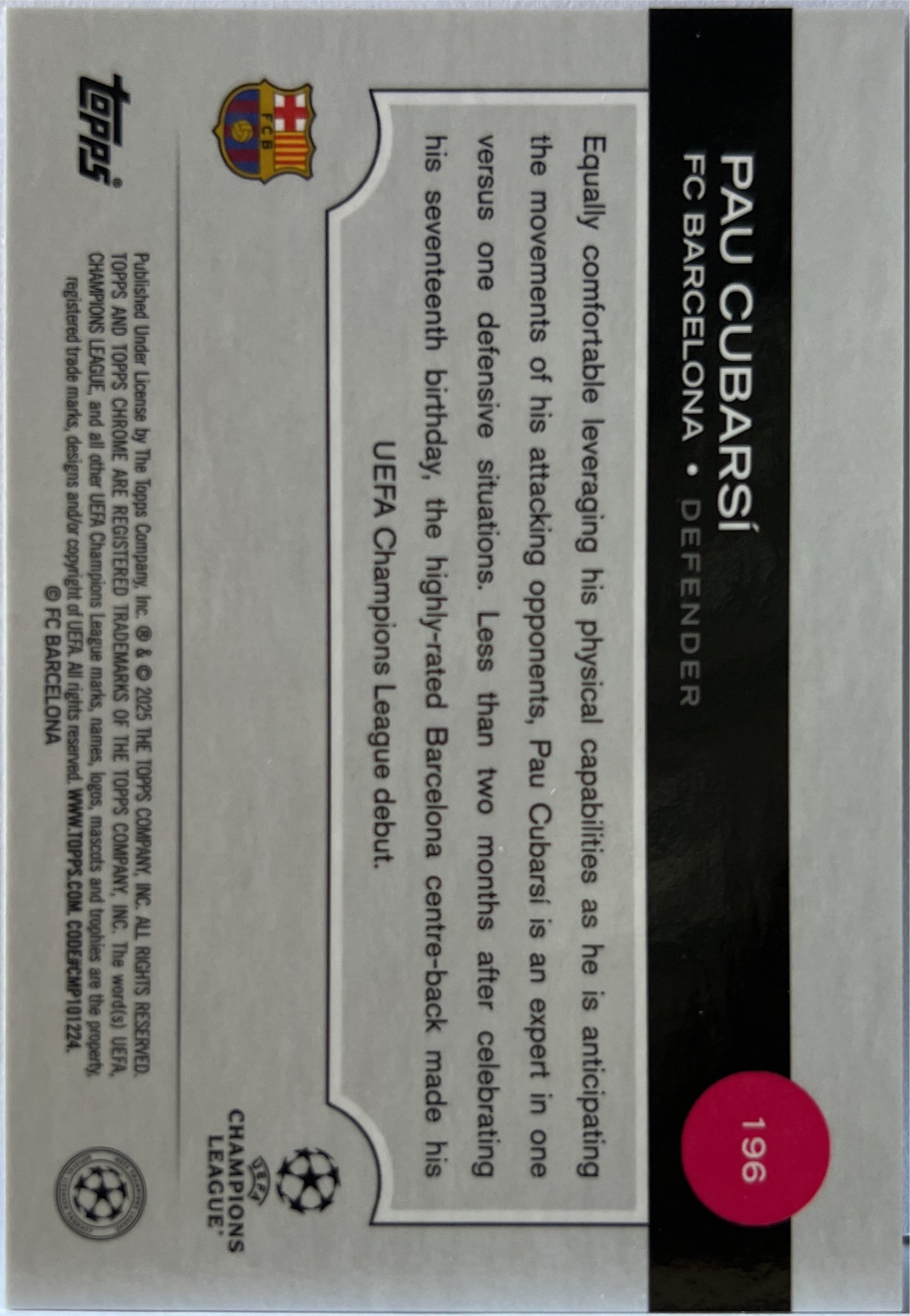 Pau Cubarsi 47/52 Future Stars All Star Rookie Toppsfractors Topps Chrome UCC 2024/25