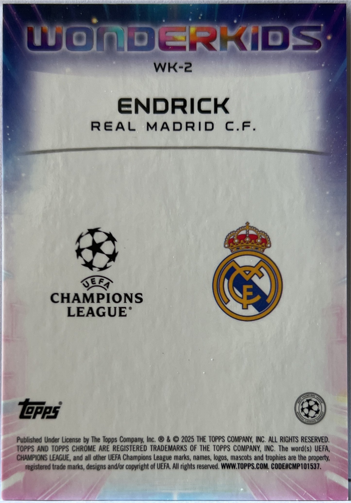 Endrick 19/75 Rookie Wonderkids Magenta Topps Chrome UCC 2024/25