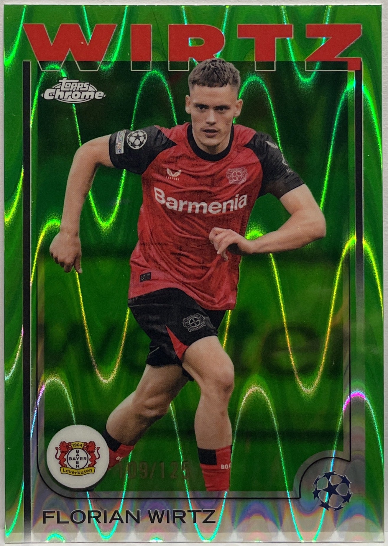 Florian Wirtz 109/125 Rookie Neon Green RayWave Topps Chrome UCC 2024/25