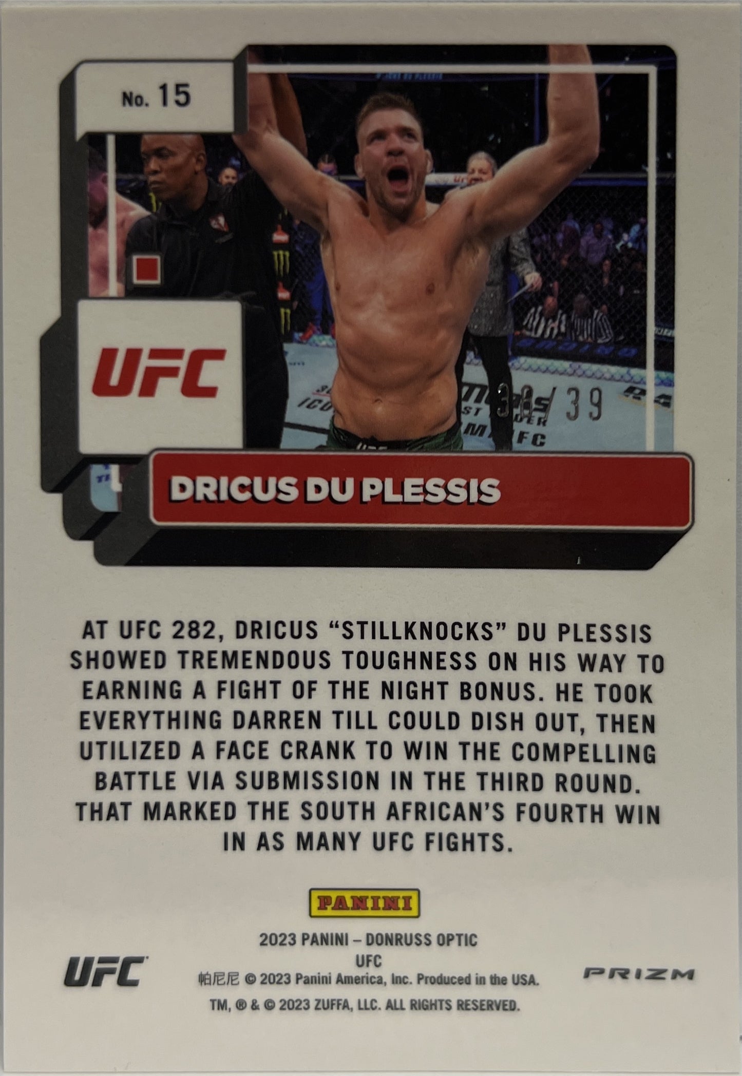 Dricus Du Plessis 38/39 Black Donruss Optic UFC 2023