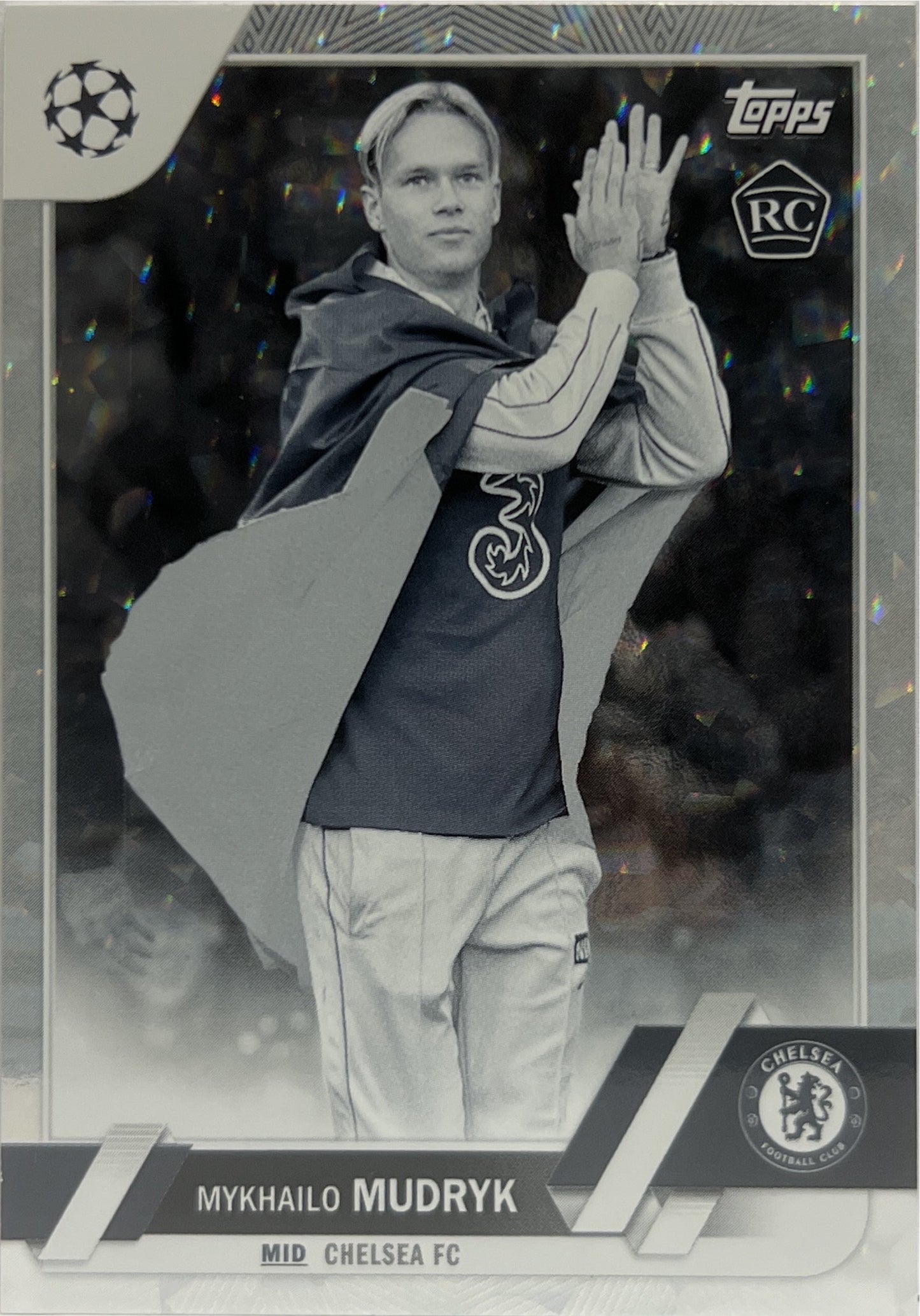 MykhailoMudryk 83/150 Rookie Black And White Icy Foil Topps UCC 2022/23