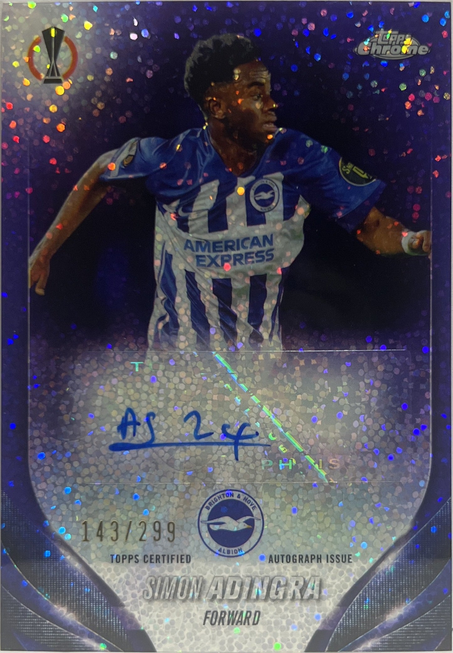Simon Adingra 143/299 Autograph Violet Speckle Topps Chrome UCC 2023/24