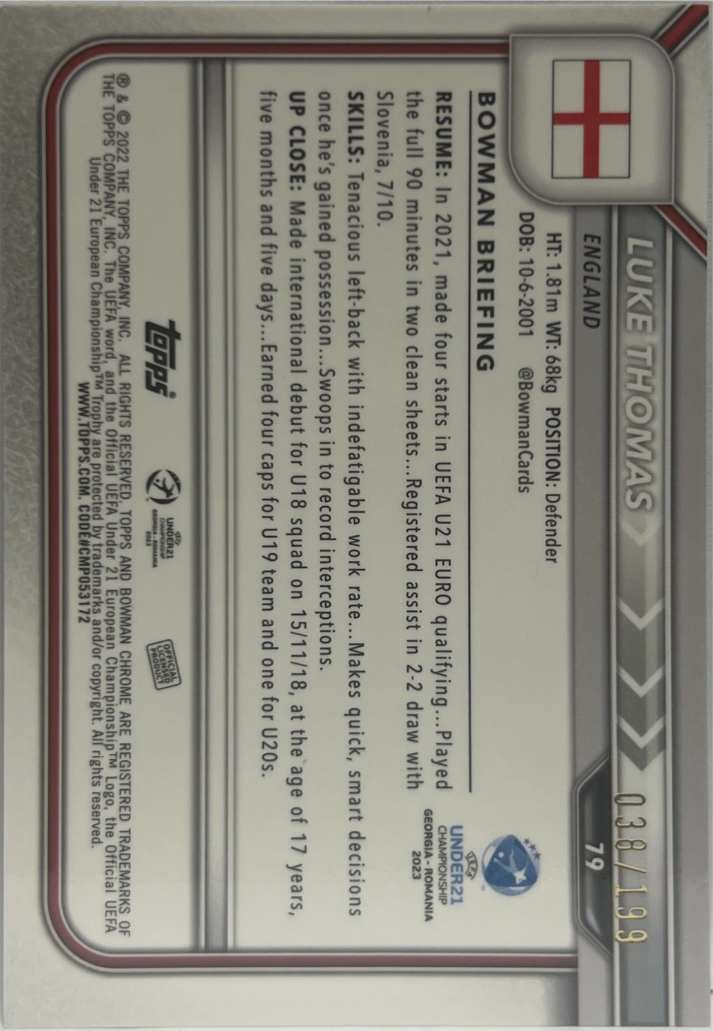 Luke Thomas 38/199 Green Topps Chrome Bowman Uefa U21 2023