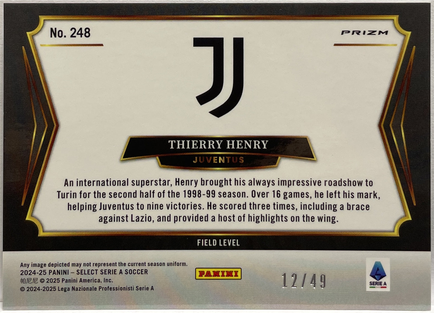 Thierry Henry 12/49 Field Level Purple Select Serie A 2024/25