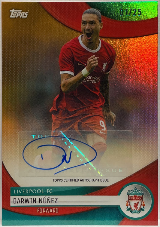 Darwin Nunez 1/25 Autograph Orange Topps Liverpool Team Set 2023/24