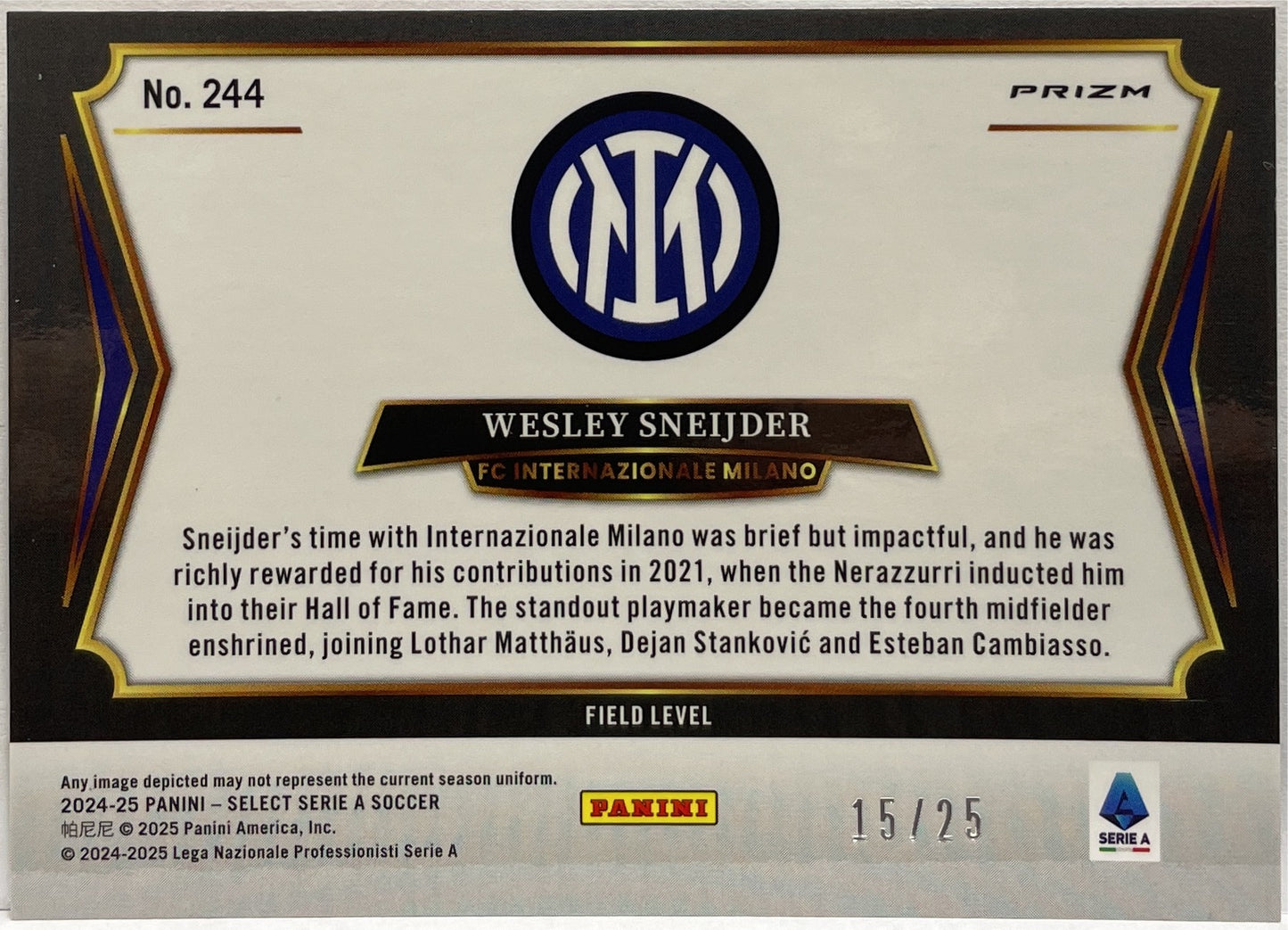 Wesley Sneijder 15/25 Field Level Tye Die Select Serie A 2024/25