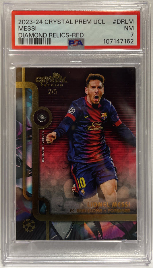 Lionel Messi 2/5 Diamond Relic Red Topps Crystal Premium UCL 2023/24 PSA 7
