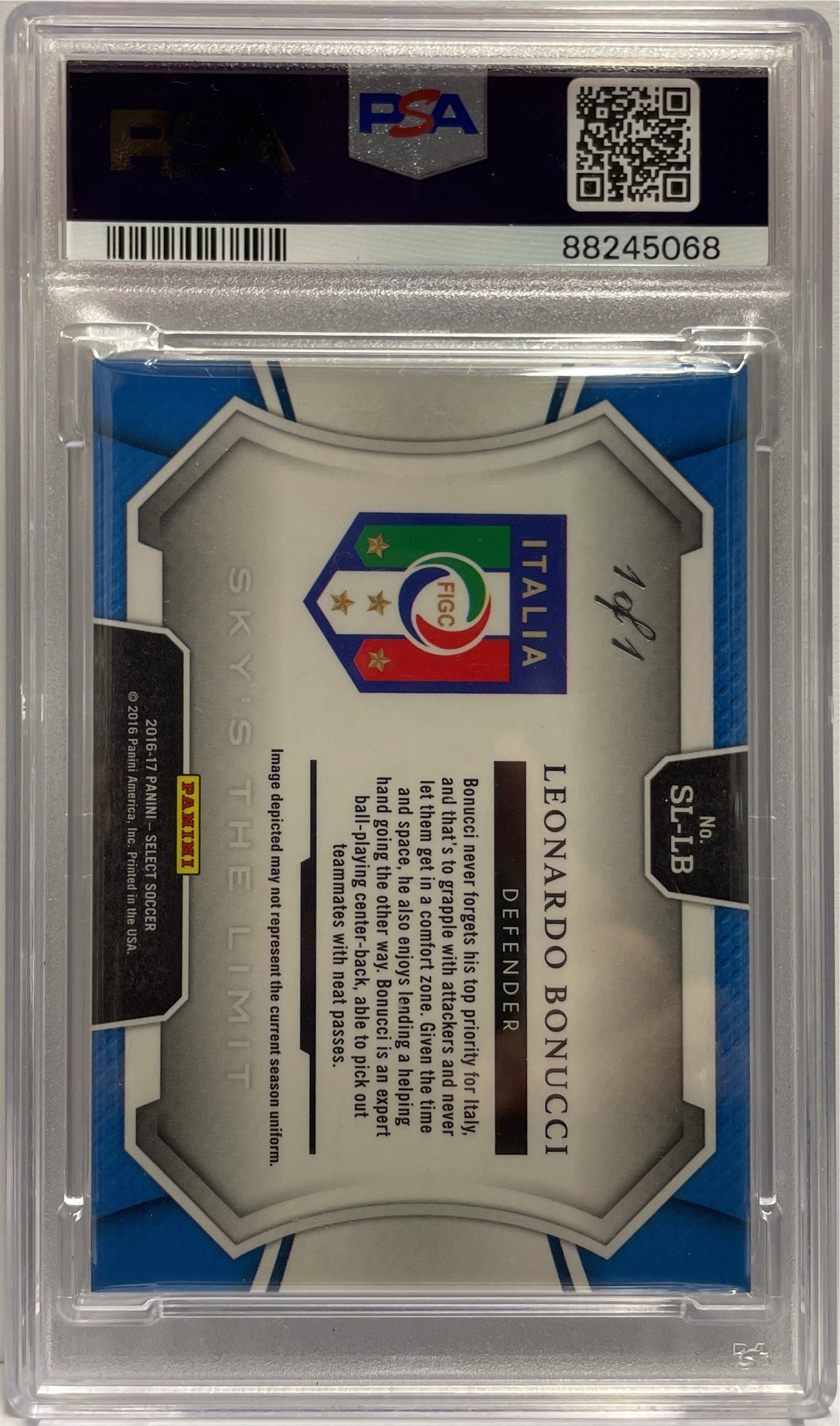 Leonardo Bonucci 1/1 Sky Is The Limit Black One Of One Select Fifa 2016/17 PSA 8