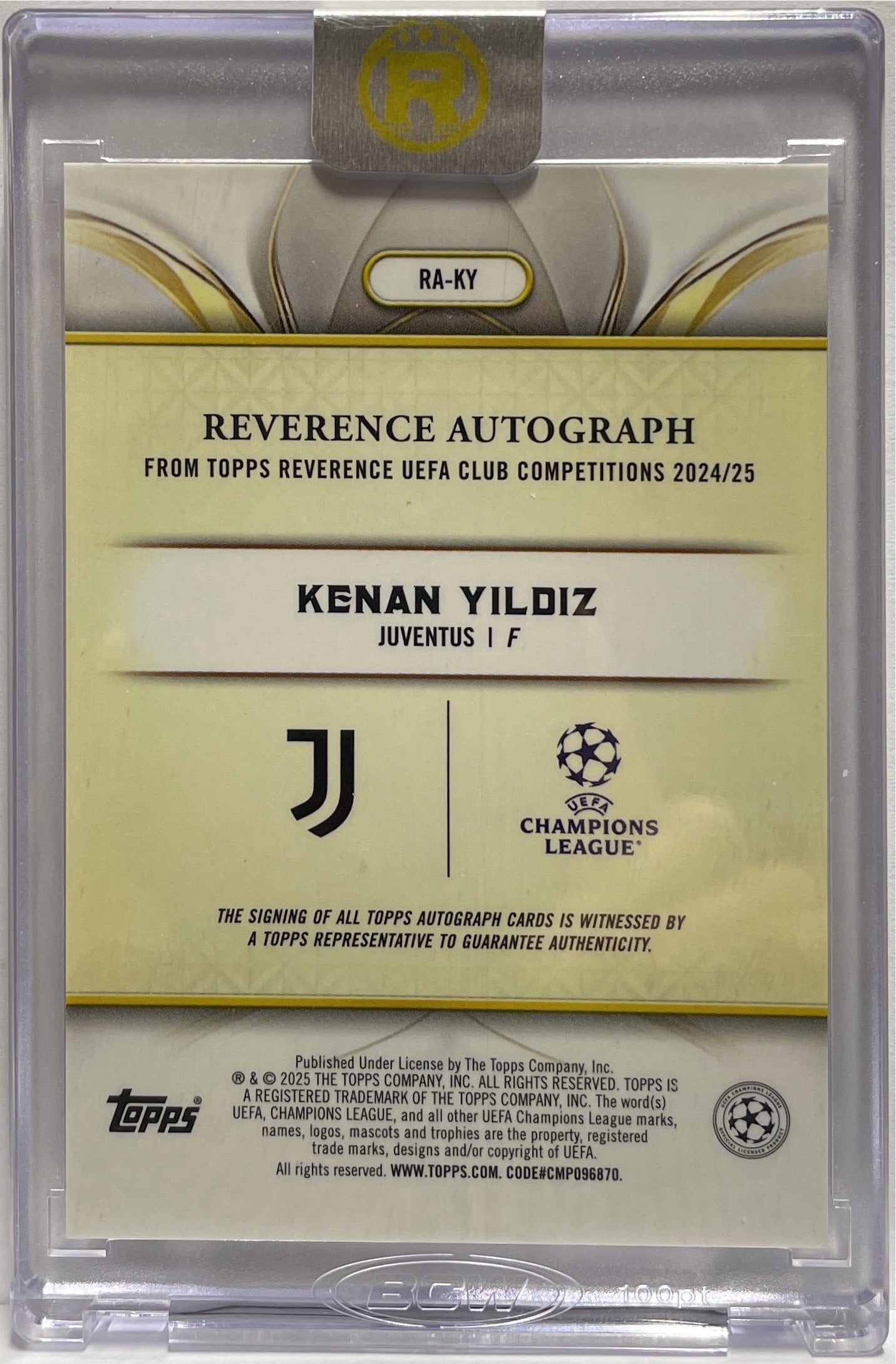 Kenan Yildiz 9/10 Autograph Topps Reverence 2024/25