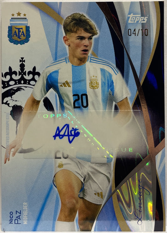 Nico Paz 4/10 Autograph Black Topps Lineage Argentina 2024