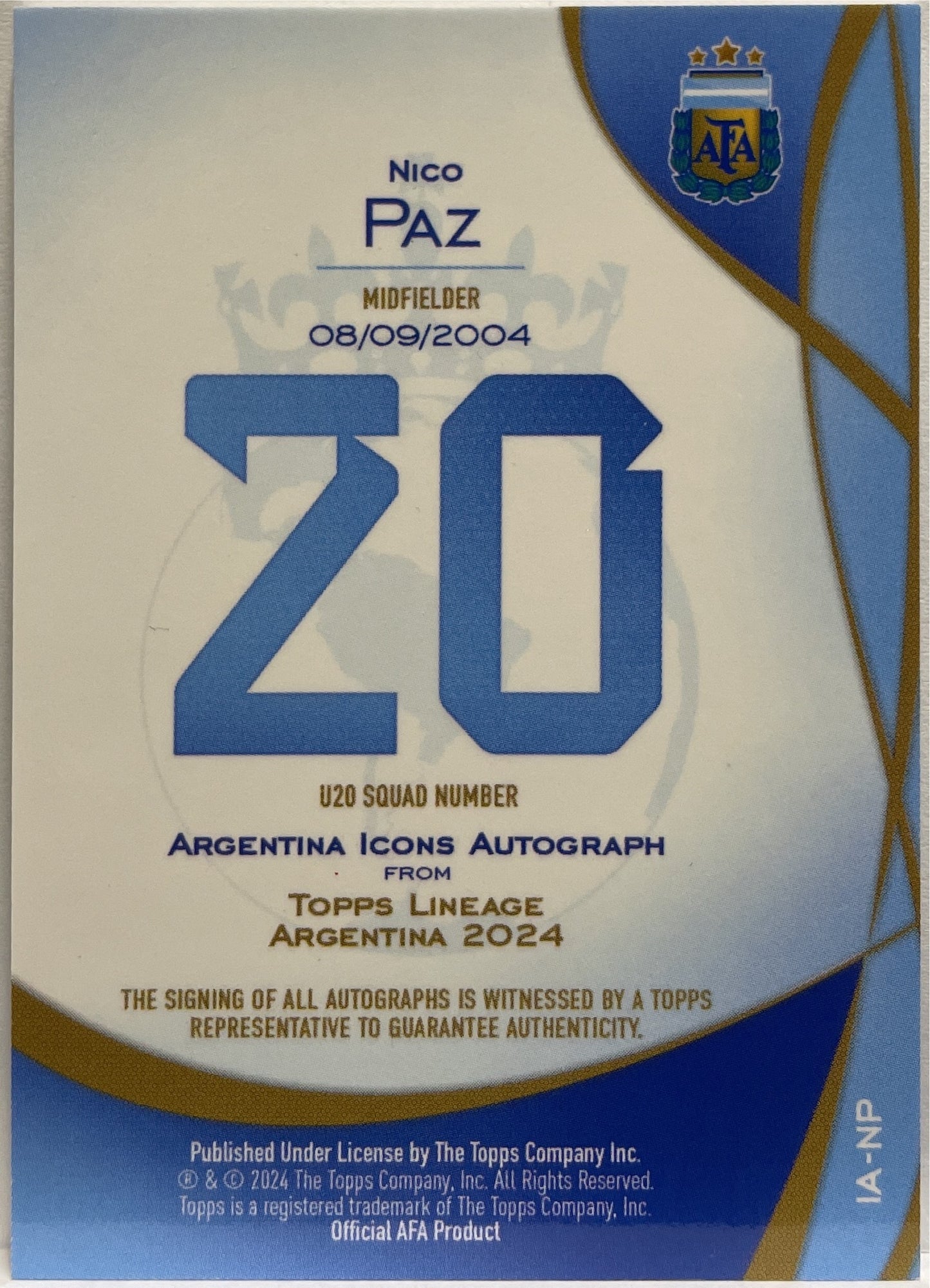 Nico Paz 4/10 Autograph Black Topps Lineage Argentina 2024