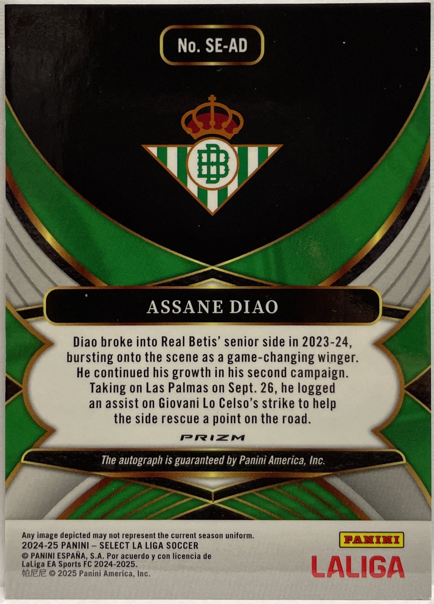 Assane Diao Autograph Signature Peacock Select La Liga 2024/25