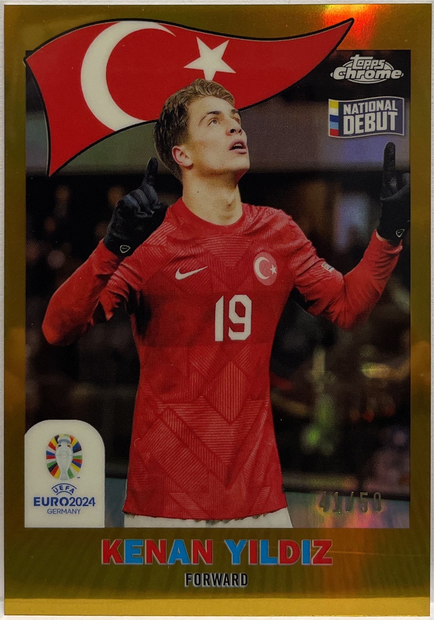 Kenan Yildiz 41/50 1960 National Debut Gold Topps Chrome Euro 2024