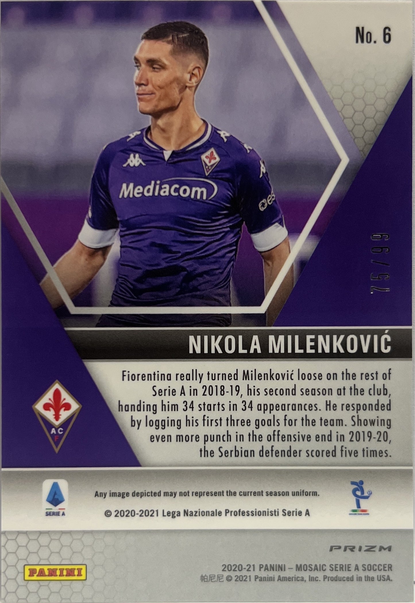 Nikola Milenkovic 75/99 Blue Mosaic Serie A 2020/21