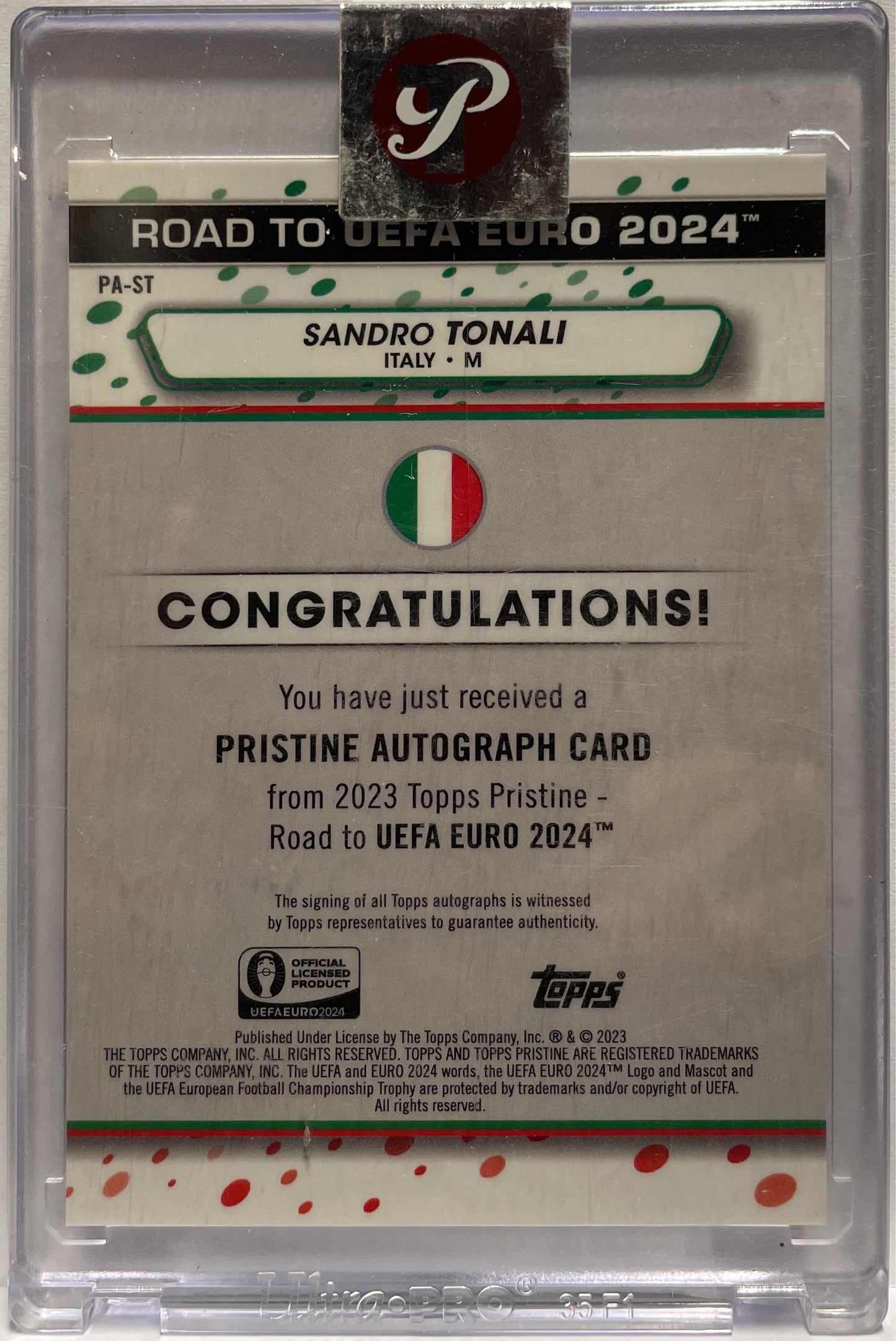 Sandro Tonali Autograph Pristine Topps Pristine Road To Euro 2024