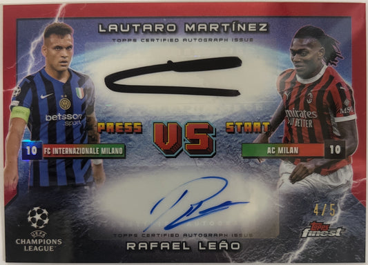 Lautaro Martinez & Rafael Leao 4/5 Dual Autograph Press Start Red Topps Finest UCC 2024/25