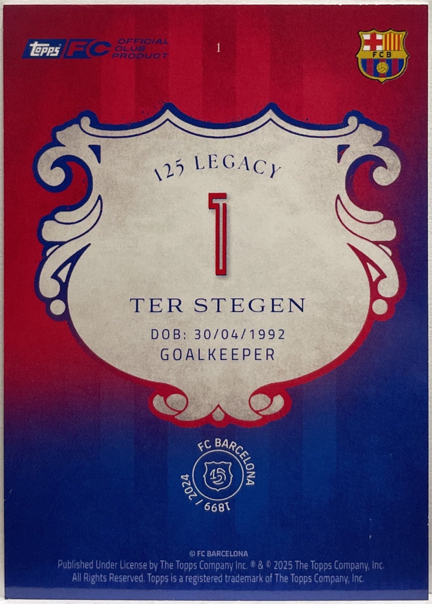 Ter Stegen 85/99 Pink Topps Barcelona 125 2024/25