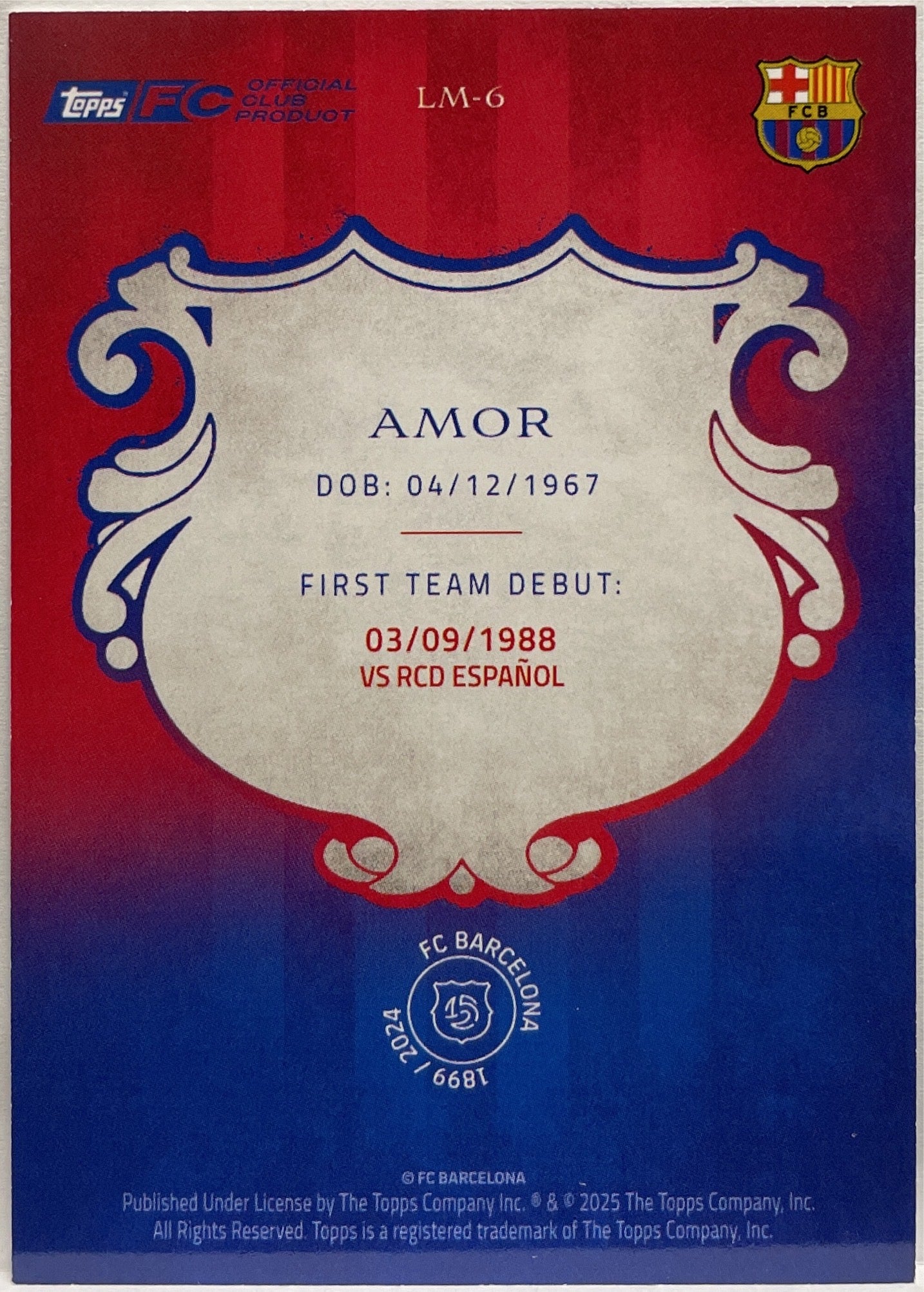 Amor 26/50 La Masia Aqua Topps Barcelona 125 2024/25