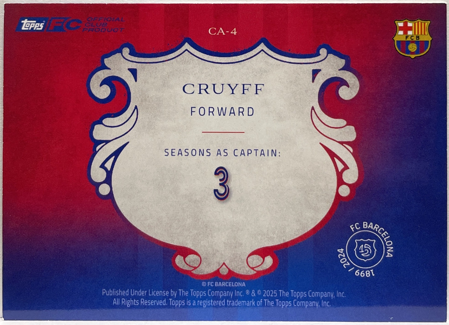 Johan Cruyff 36/75 Captain Blue Topps Barcelona 125 2024/25