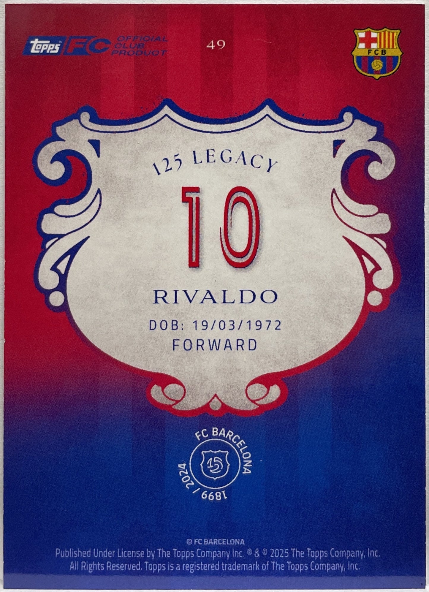 Rivaldo 56/125 Topps Barcelona 125 2024/25