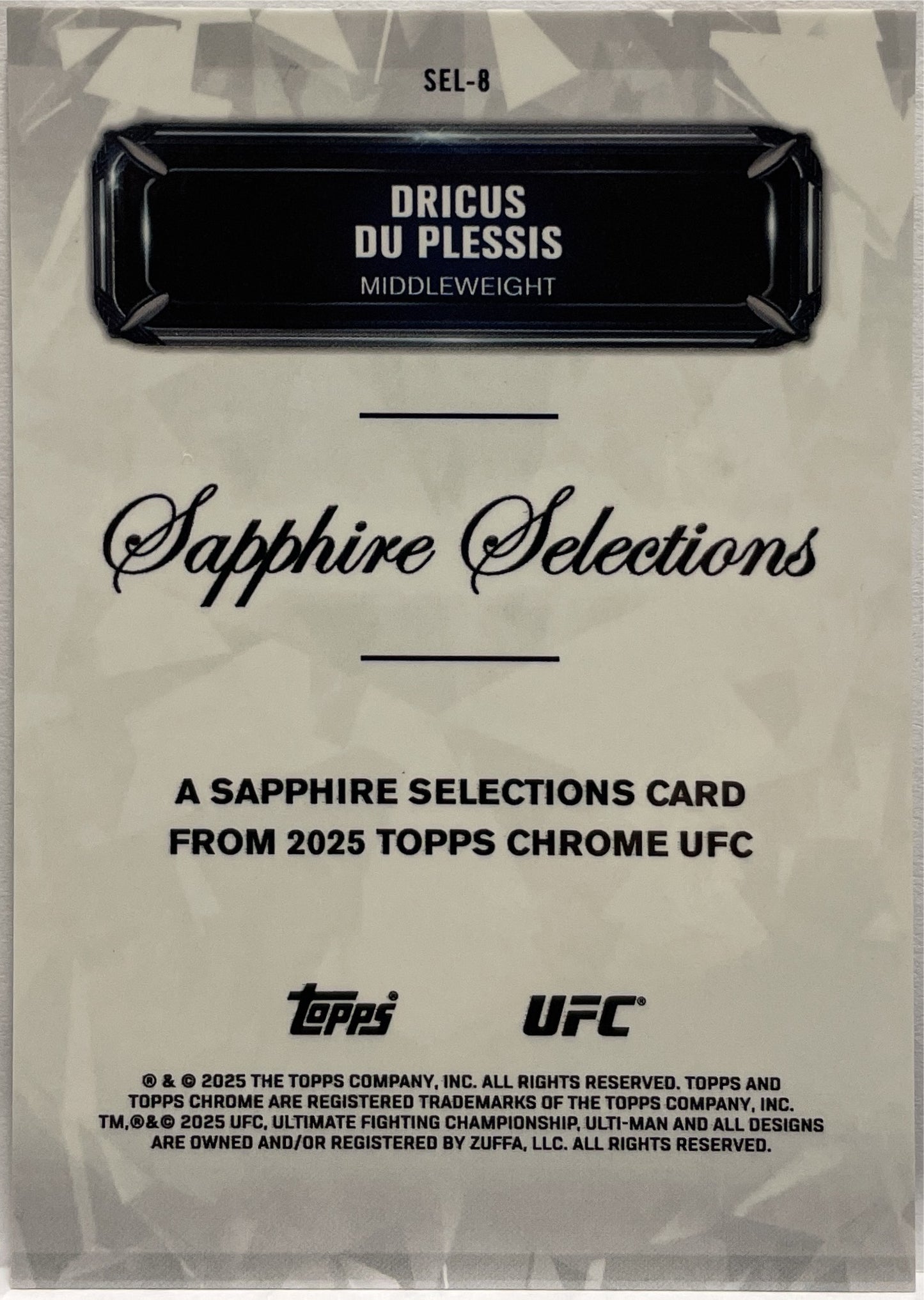 Dricus Du Plessis 12/15 Autograph Saphire Selection Topps Chrome UFC 2025
