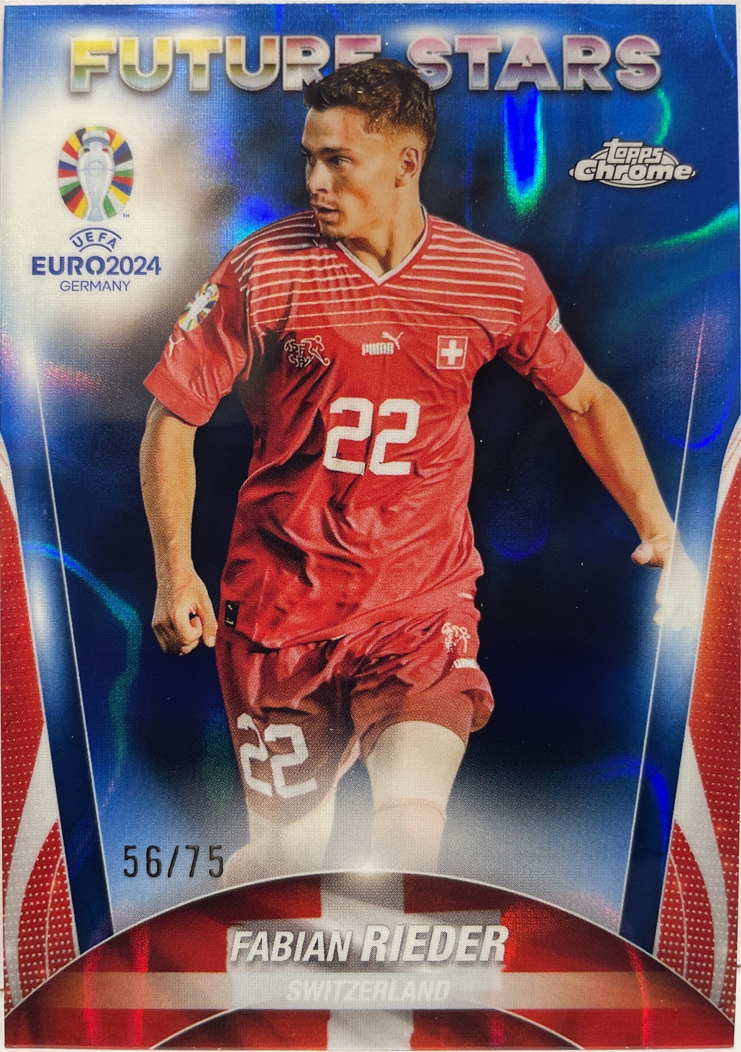 Fabian Rieder 56/75 Future Stars Blue Lava Topps Chrome Euro 2024