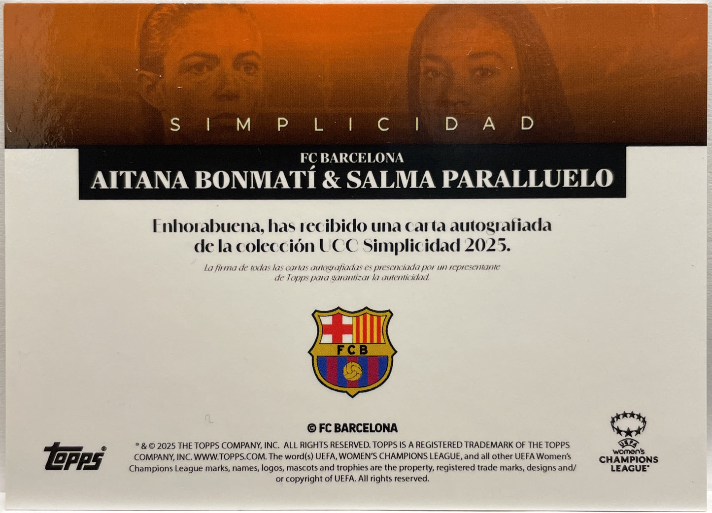Aitana Bonmati & Salma Paralluelo 5/5 Dual Autograph Topps Simplicidad 2024/25