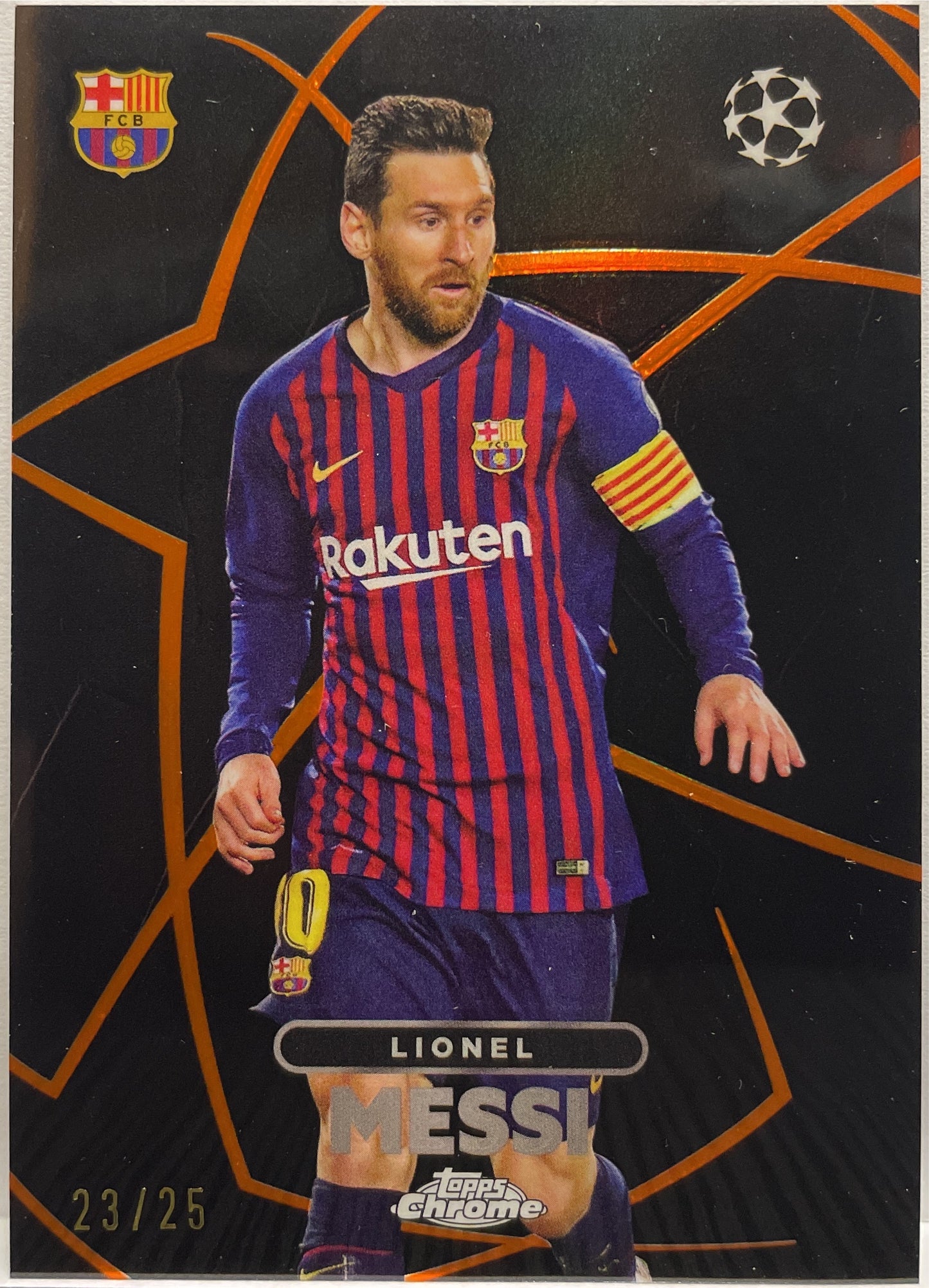 Lionel Messi 23/25 Shadow Etch Orange Topps Chrome UCC 2023/24