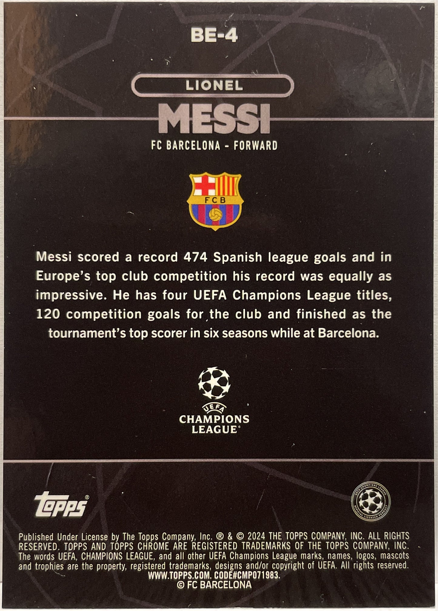 Lionel Messi 23/25 Shadow Etch Orange Topps Chrome UCC 2023/24