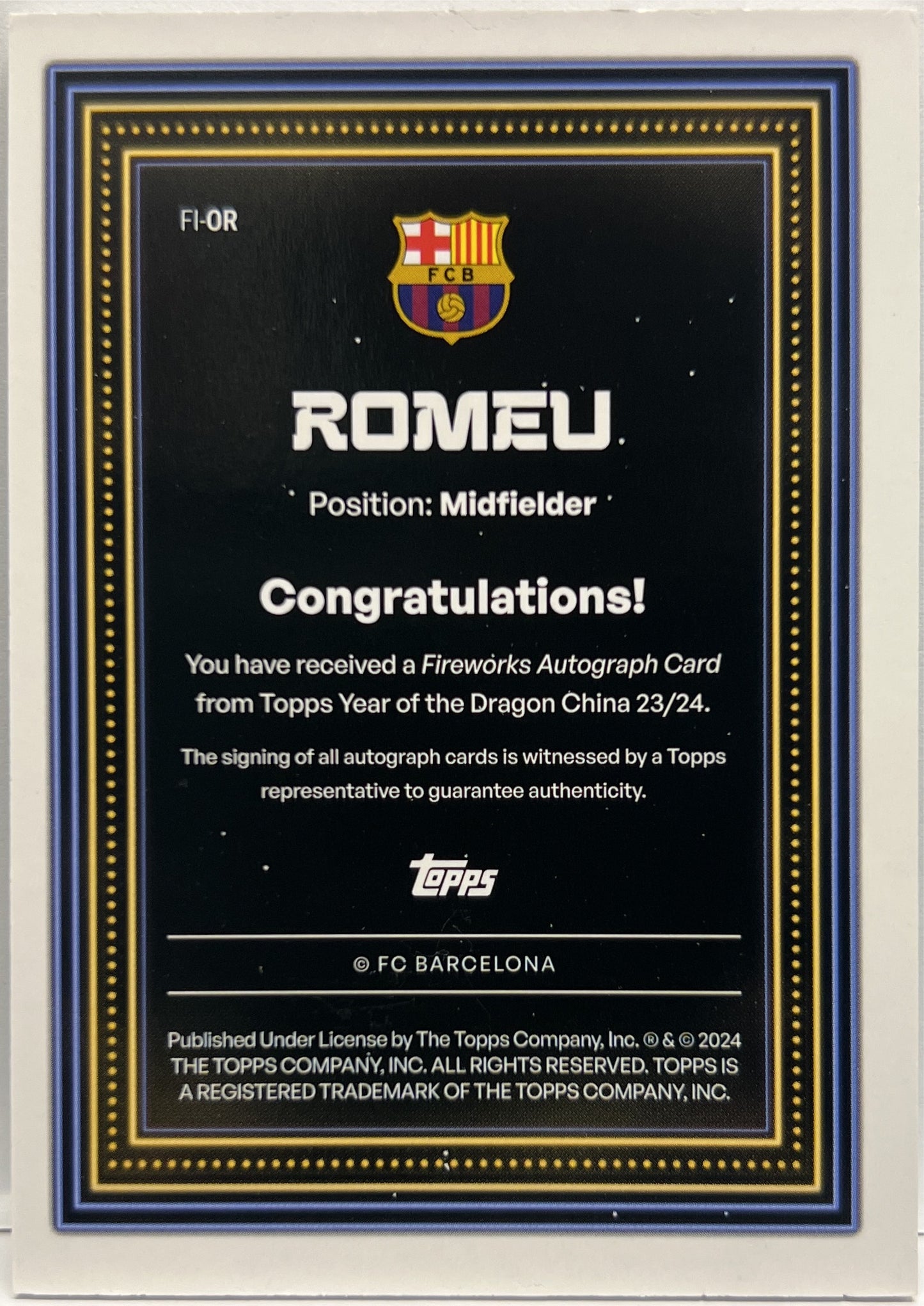 Oriol Romeu 64/99 Autograph Topps Barcelona Year Of The Dragon 2023/24