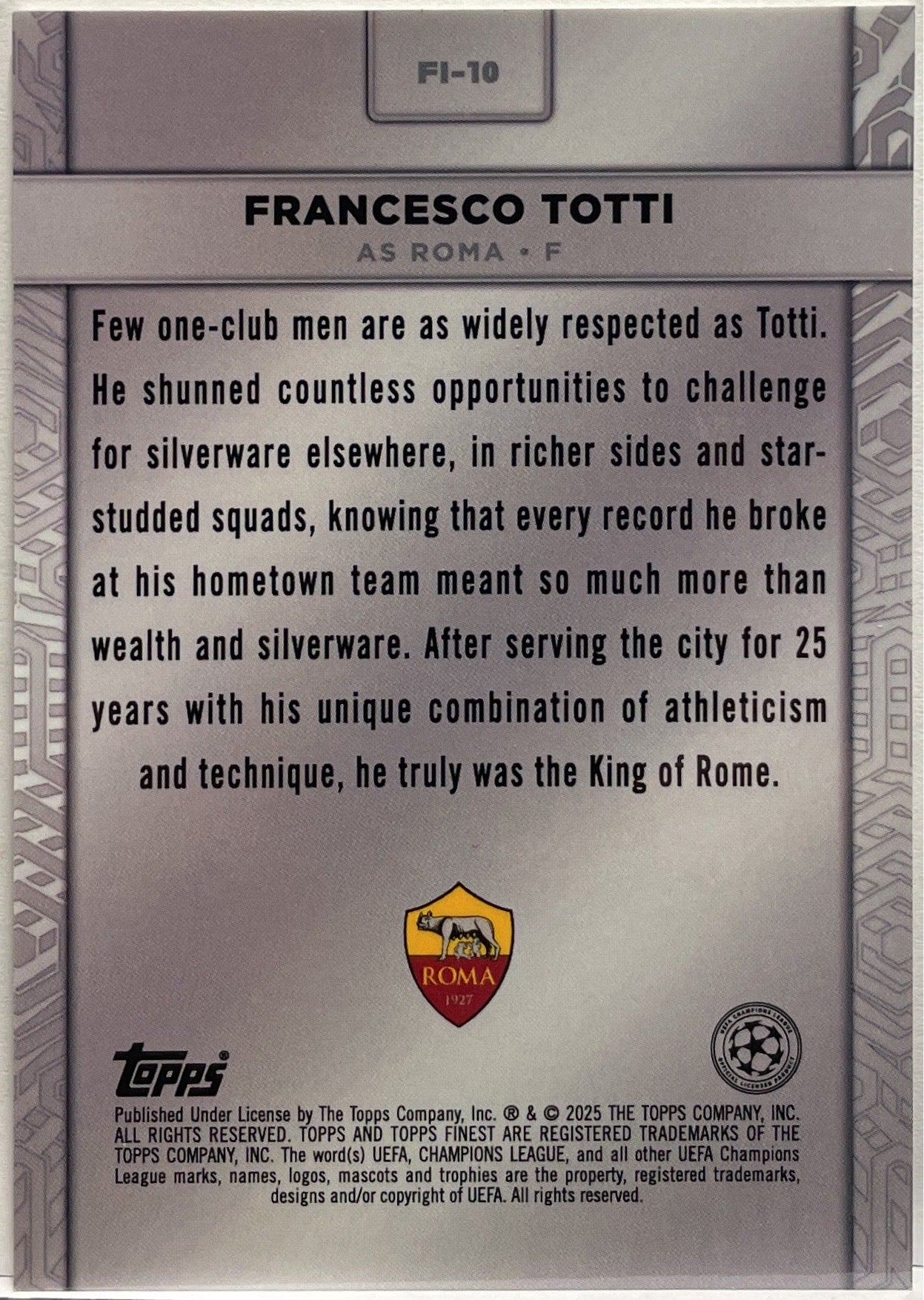Francesco Totti Idols Silver Topps Finest UCC 2024/25