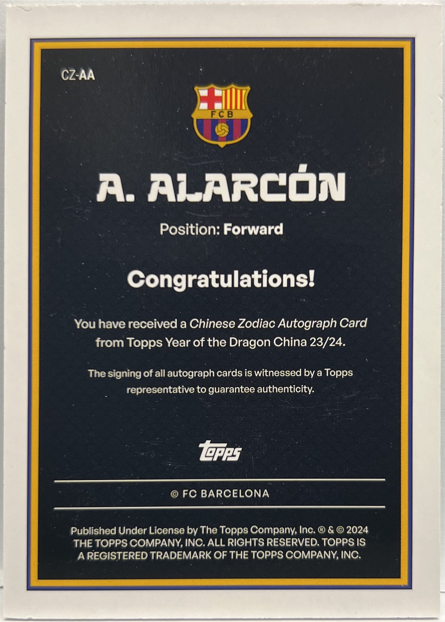 Angel Alarcon 35/99 Rookie Autograph Topps Barcelona Year Of The Dragon 2023/24