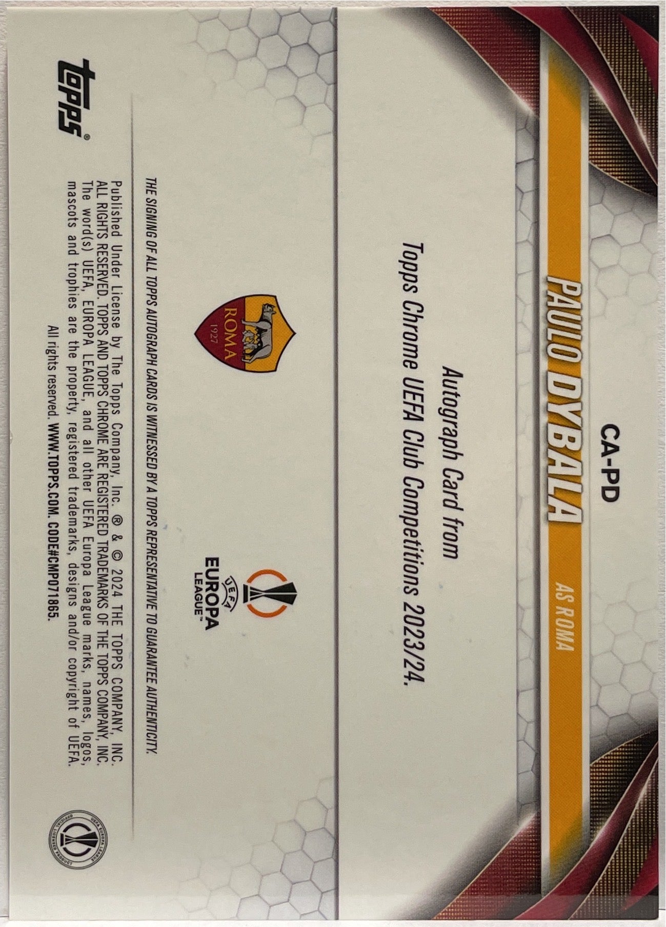 Paulo Dybala 15/25 Autograph Orange Topps Chrome UCC 2023/24