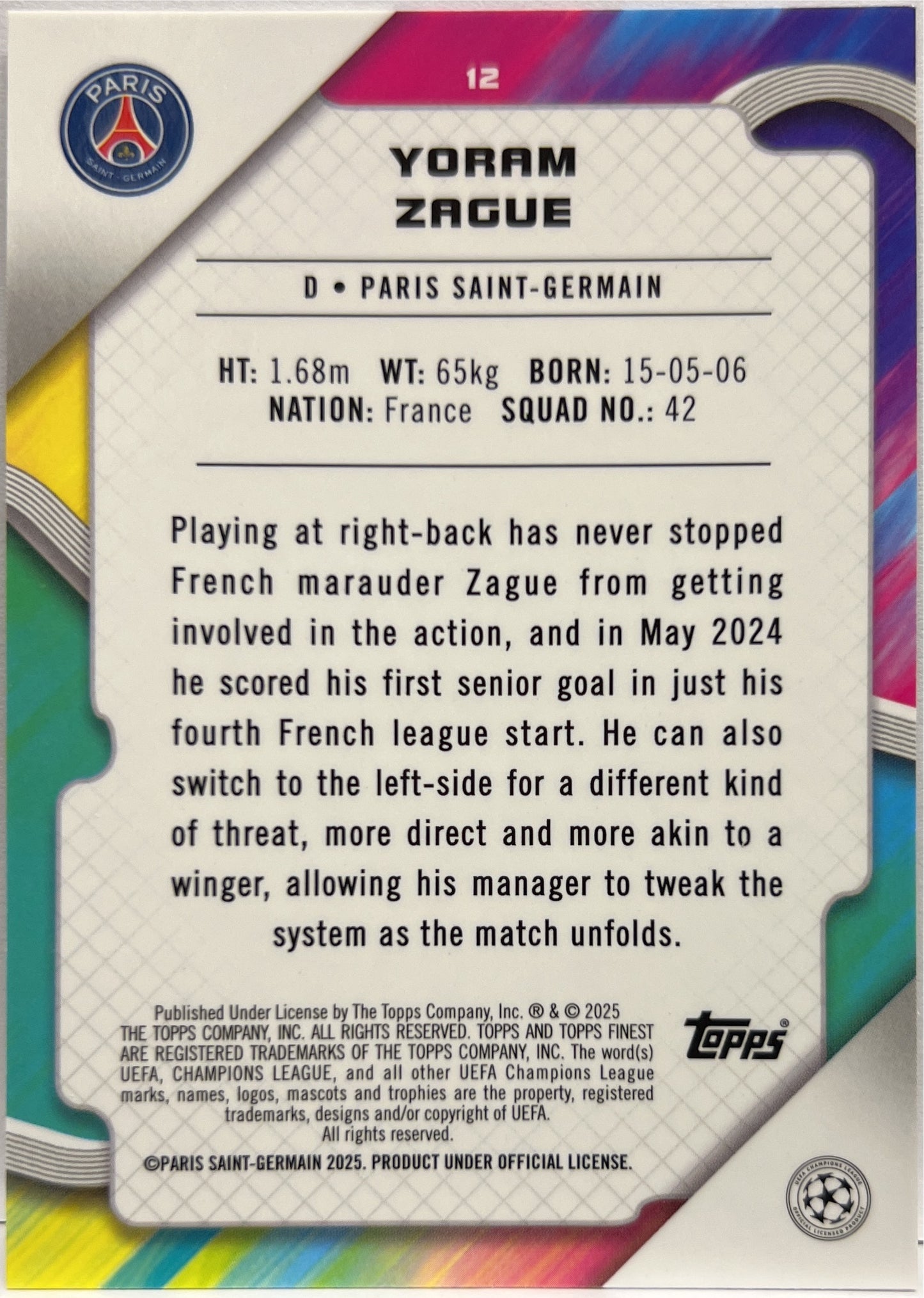 Yoram Zague 208/299 Rookie Purple Topps Finest UCC 2024/25